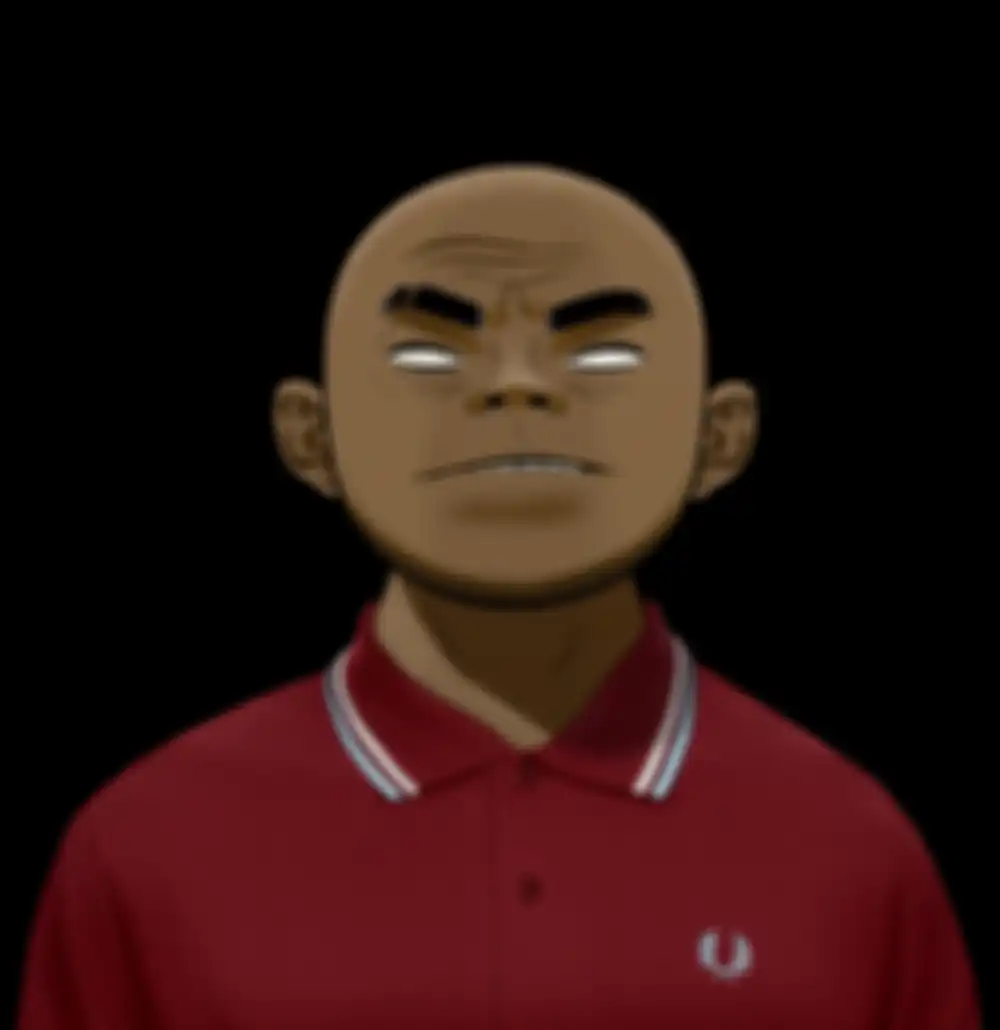 Ilustrasi drummer Gorillaz Russel Hobs mengenakan Fred Perry Klasik M12