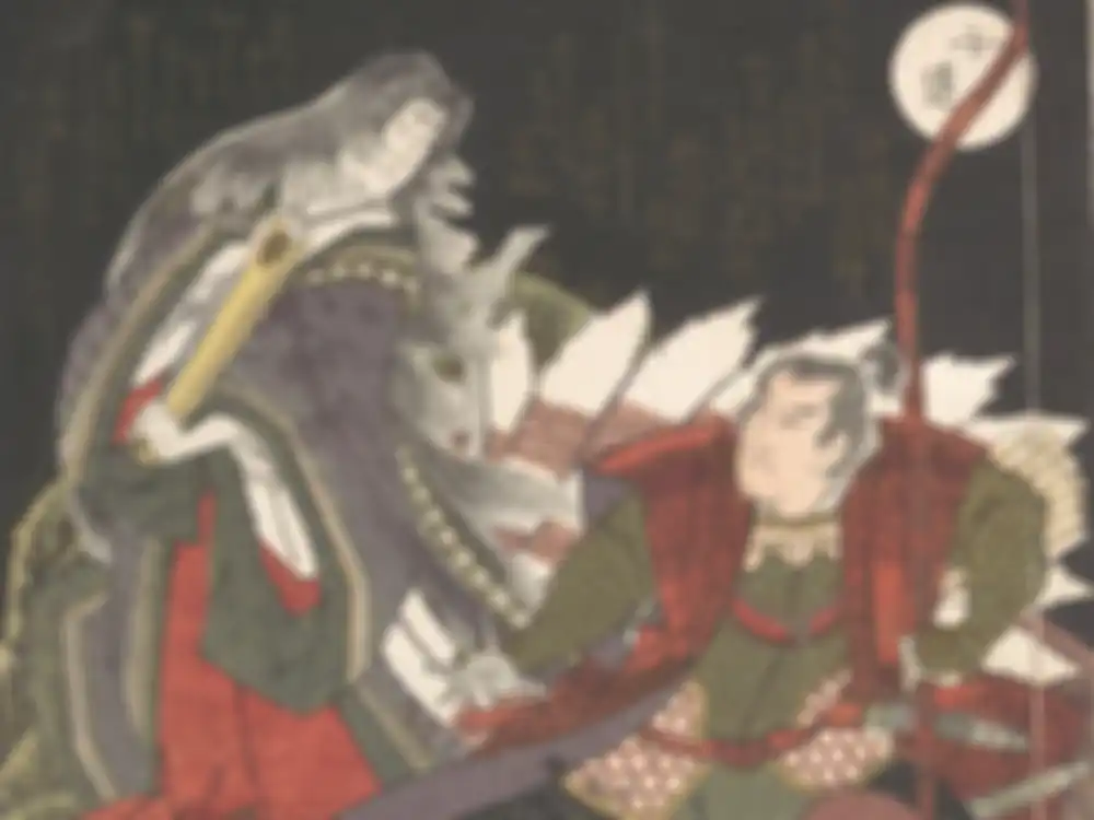 Legenda Jepang, seorang prajurit mengalahkan Tamamo-no-mae, seekor rubah berekor sembilan yang menyamar sebagai seorang wanita yang mencoba membunuh kaisar.