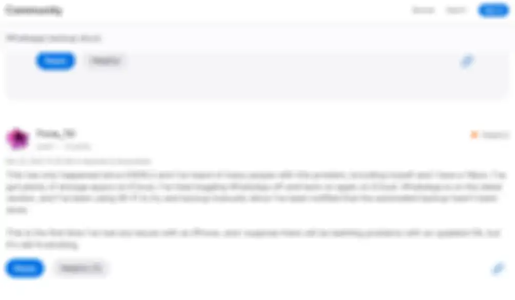 Keluhan pengguna tentang masalah backup WhatsApp di forum diskusi Apple.com