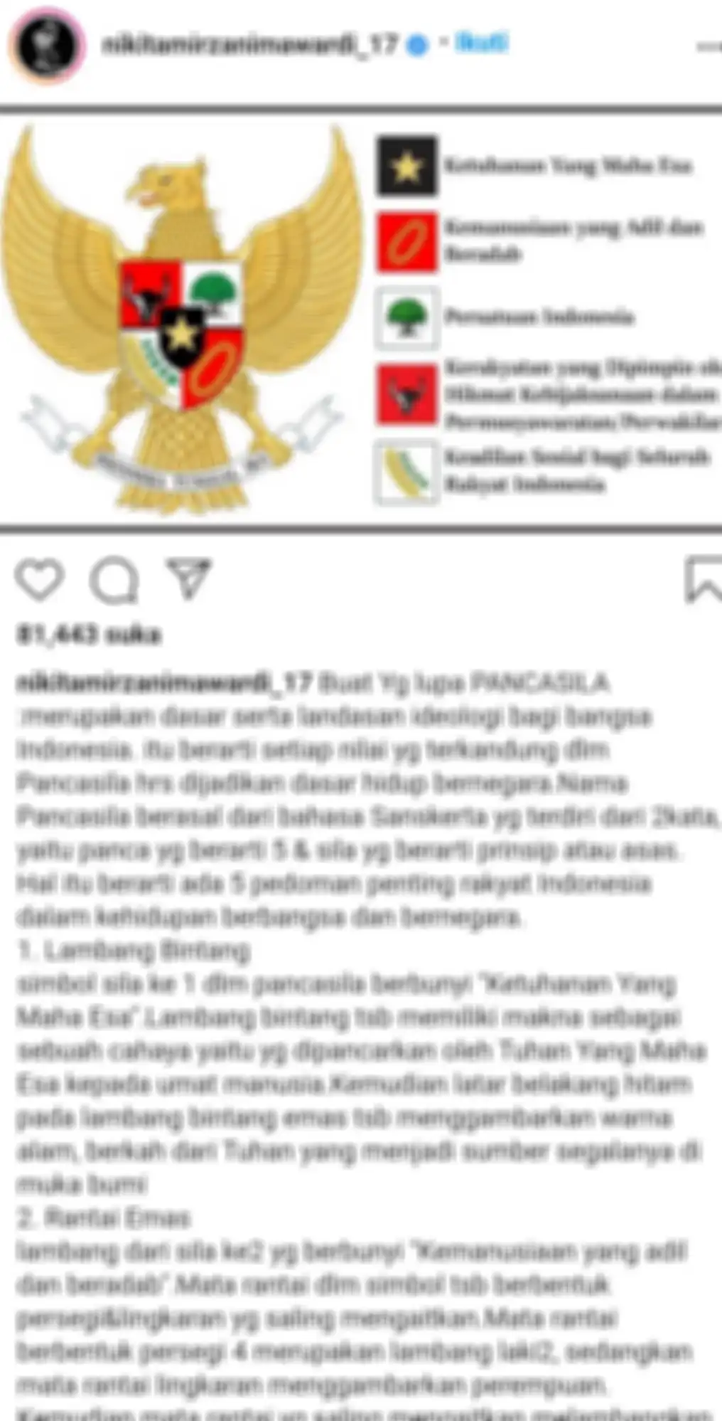 Presenter Nikita Mirzani tiba-tiba mengingatkan masyarakat Indonesia tentang ideologi Pancasila.