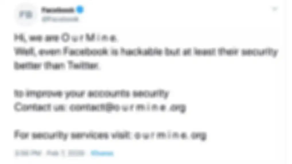 Unggahan akun Twitter resmi Facebook yang diretas oleh Ourmine
