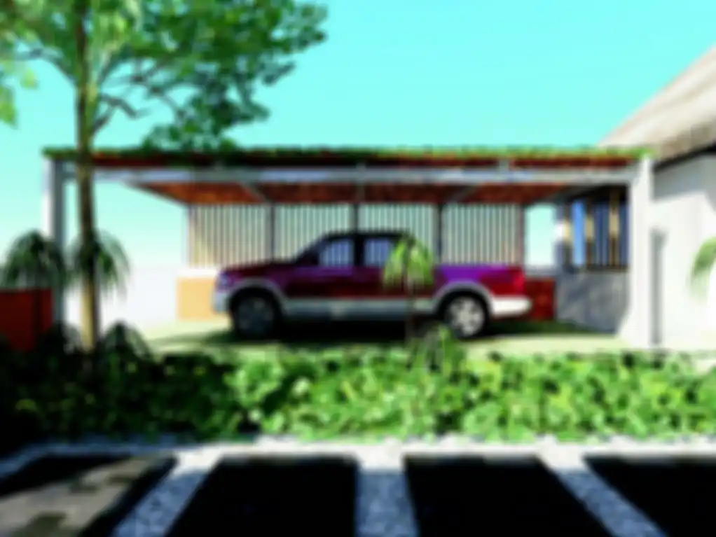 Carport teduh dengan memanfaatkan tanaman.