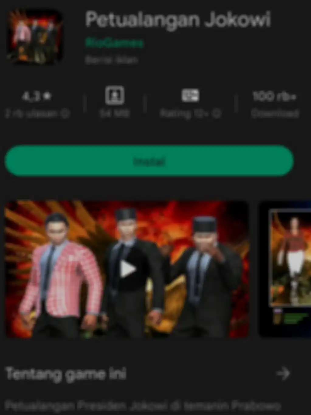 Tangkapan layar aplikasi game Petualangan Jokowi di Google Play Store.