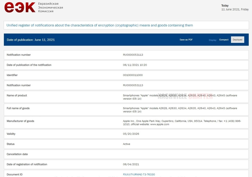 Sertifikasi EEC iPhone 13