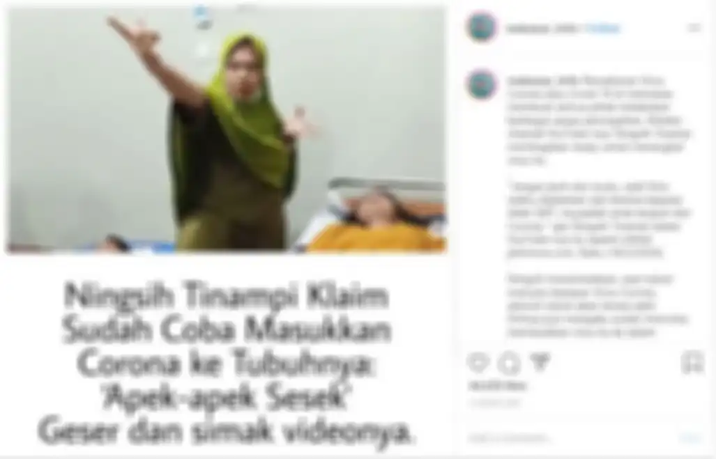 Tangkap Layar Ningsih Tinampi Klaim Sudah Masukkan Corona ke Tubuhnya