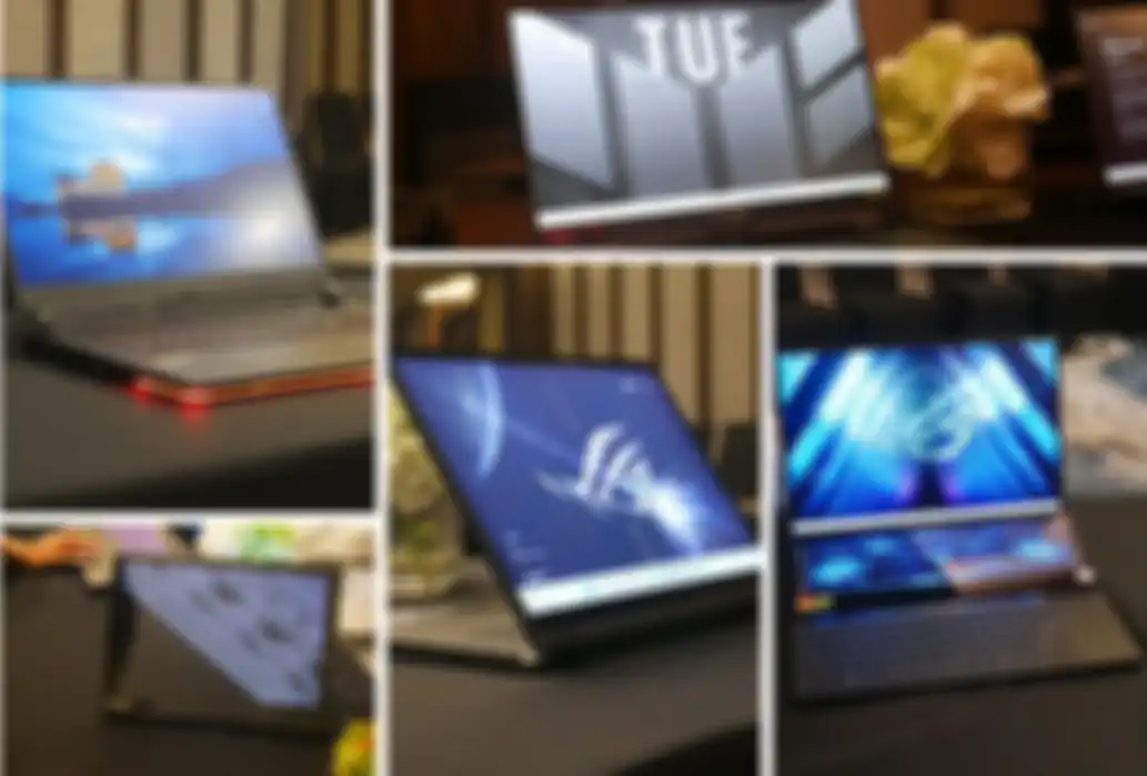 dari kiri atas ke kiri bawah : ROG Strix SCAR 17, TUF Gaming A15, ROG Zephyrus Duo 16, ROG Flow X13, dan ROG Zephyrus G14 