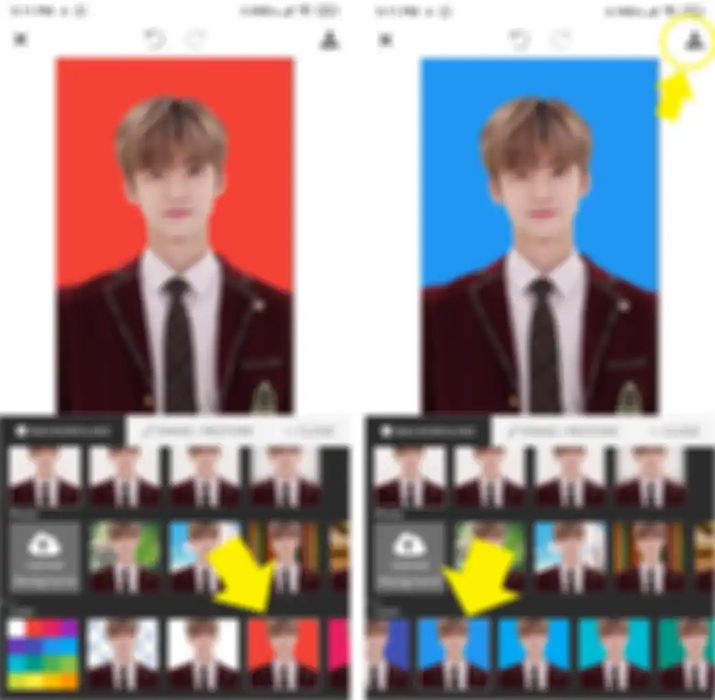 Tombol untuk menambah background merah dan background biru pada foto SNPMB 2023. 