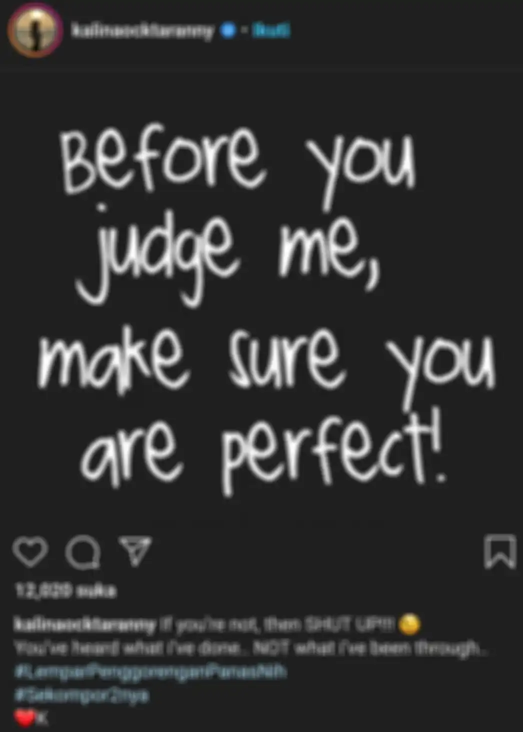 Unggahan Kalina Ocktaranny yang berisi curhatan kekesalannya akibat banyak dihujat netizen