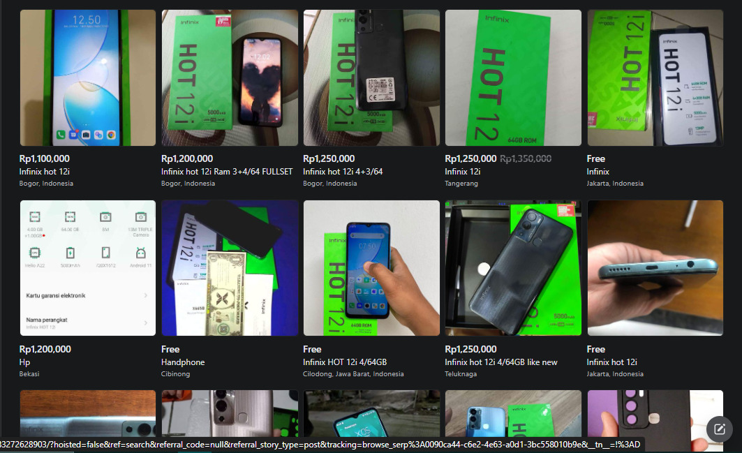 Harga hp second Infinix Hot 12i 4/64GB di Facebook Marketplace 