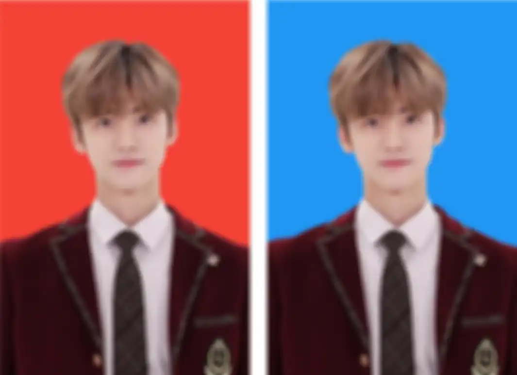 Ilustrasi dan hasil cara edit foto background merah dan background biru untuk SNBP dan SNPMB 2023. 