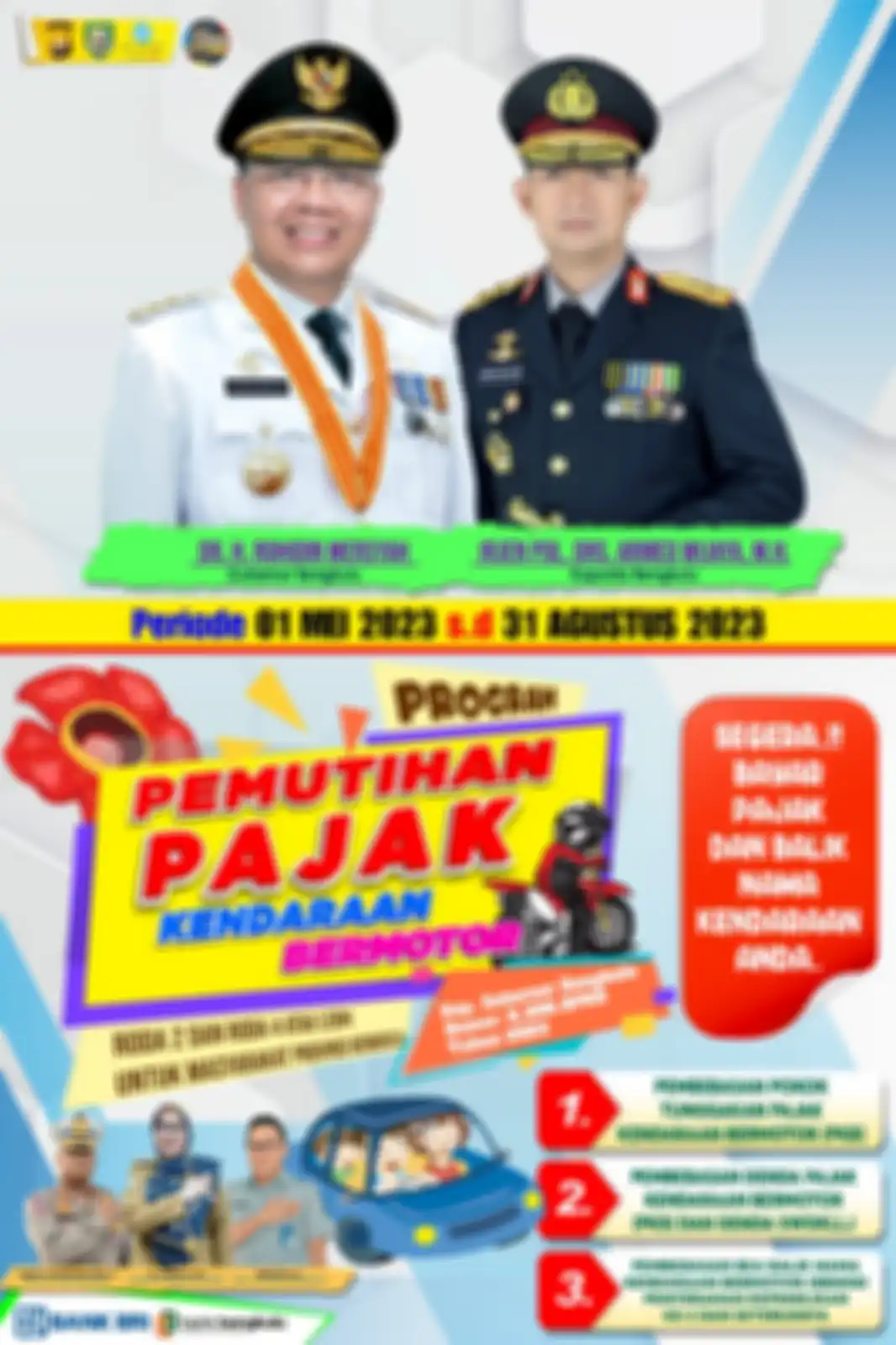 Khusus masyarakat Bengkulu, pemutihan pajak kendaraan sampai dengan 31 Agustus 2023 dengan 3 keringanan.