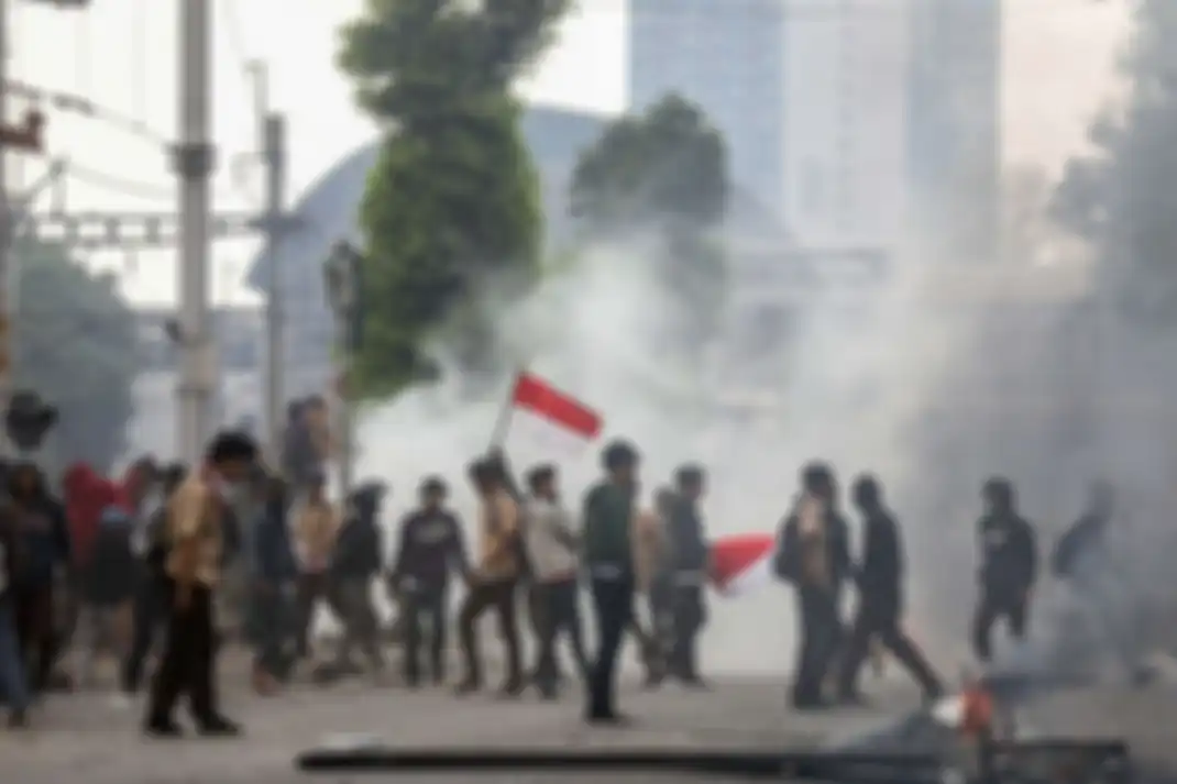 Pelajar melakukan Aksi Tolak RUKHP di Belakang Gedung DPR/MPR, Palmerah, Jakarta Barat, Rabu (25/9/2019). 