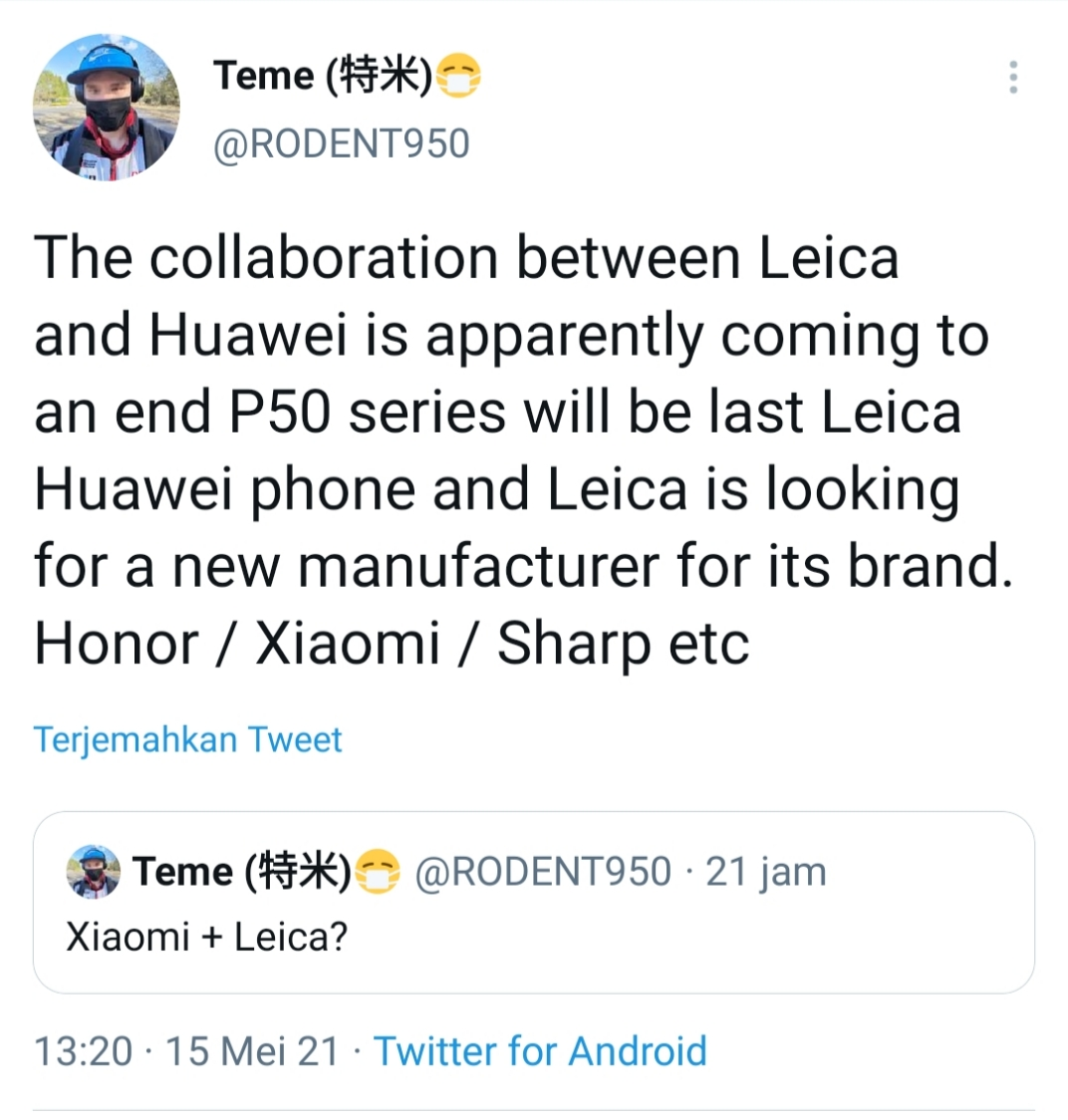 Tangkapan layar postingan pembocor @RODENT950 memprediksi kerjasama Leica berikutnya.