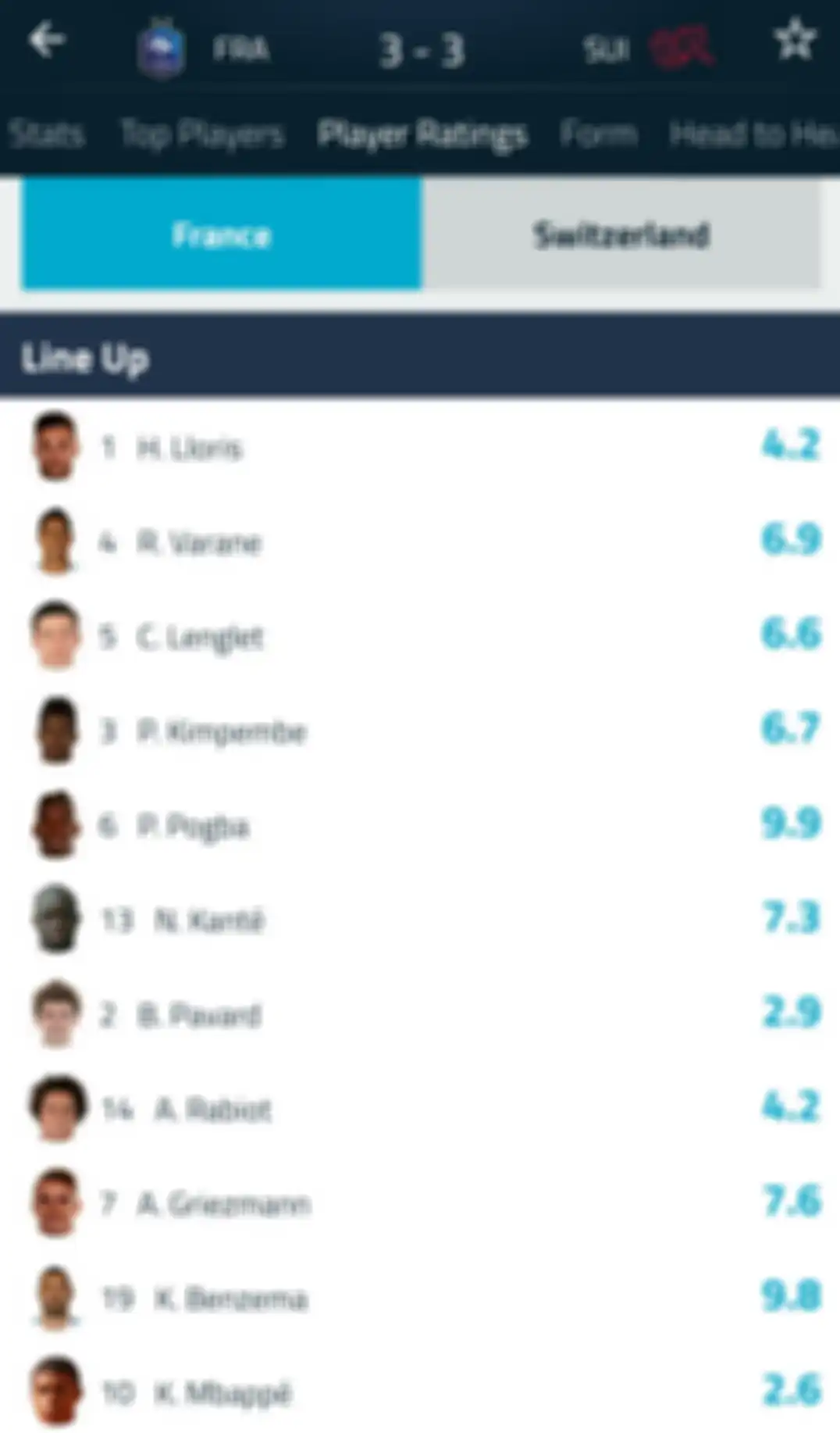 Rating Mbappe di pertandingan EURO 2020 antara Prancis vs Swiss menurut aplikasi skor bola Goal Live