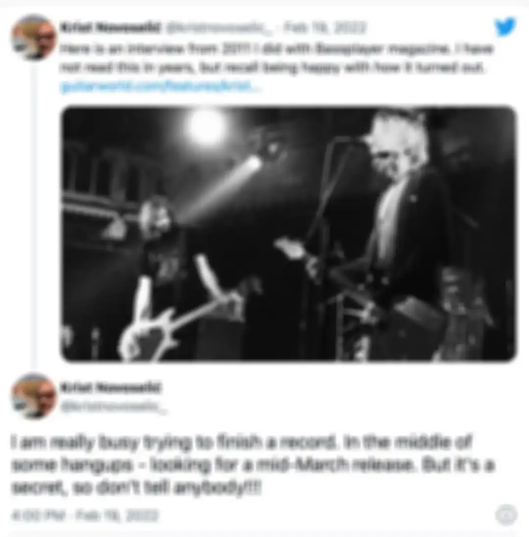 Tangkapan layar cuitan Krist Novoselic saat bocorkan proyek musiknya (19/02/22).