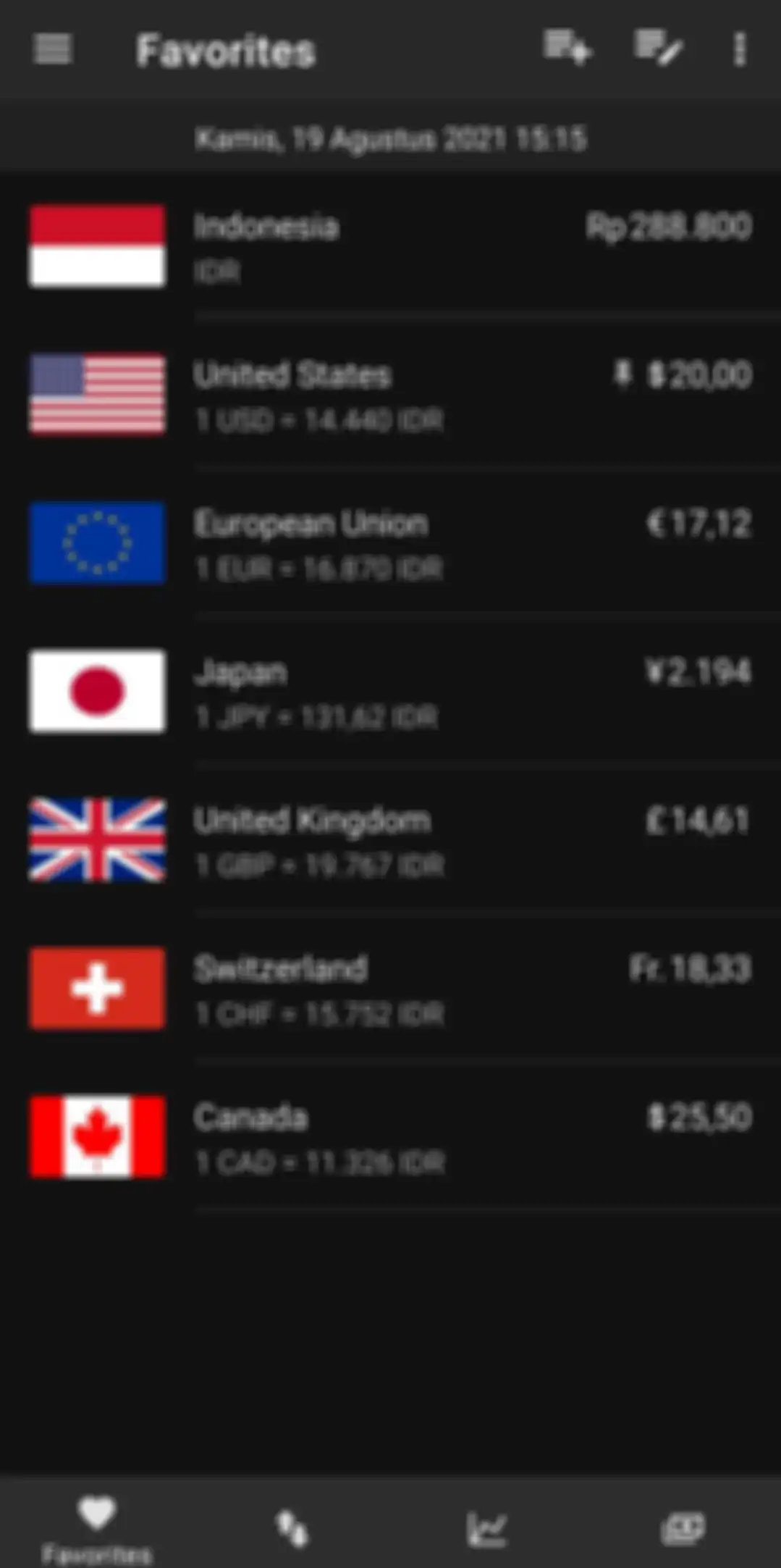 Tampilan aplikasi Exchange Rates & Currency Converter.