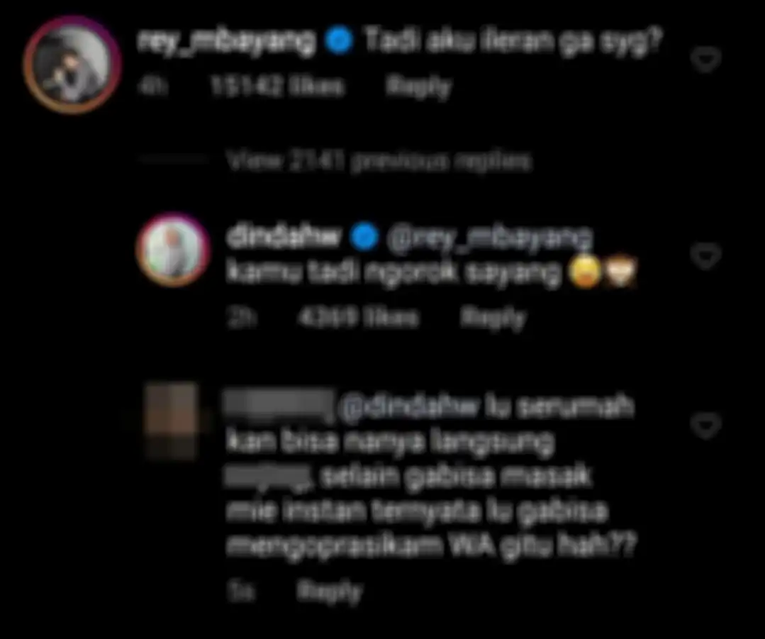 Komentar netizen di kolom komentar Dinda Hauw
