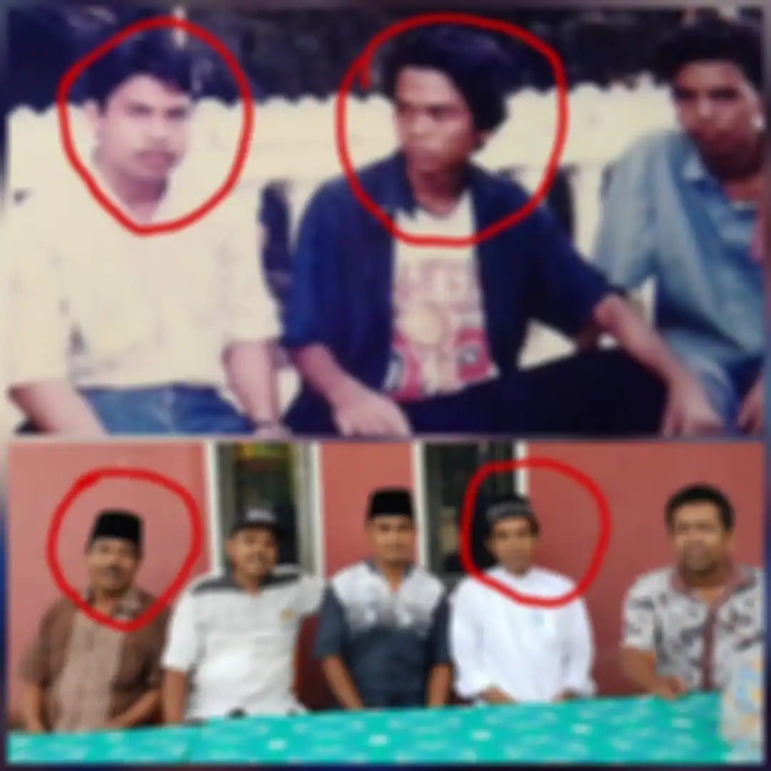 Untuk memperjelas sosok sahabatnya, Ustaz Abdul Somad terlihat melingkari fotonya bersama almarhum dengan warna merah.
