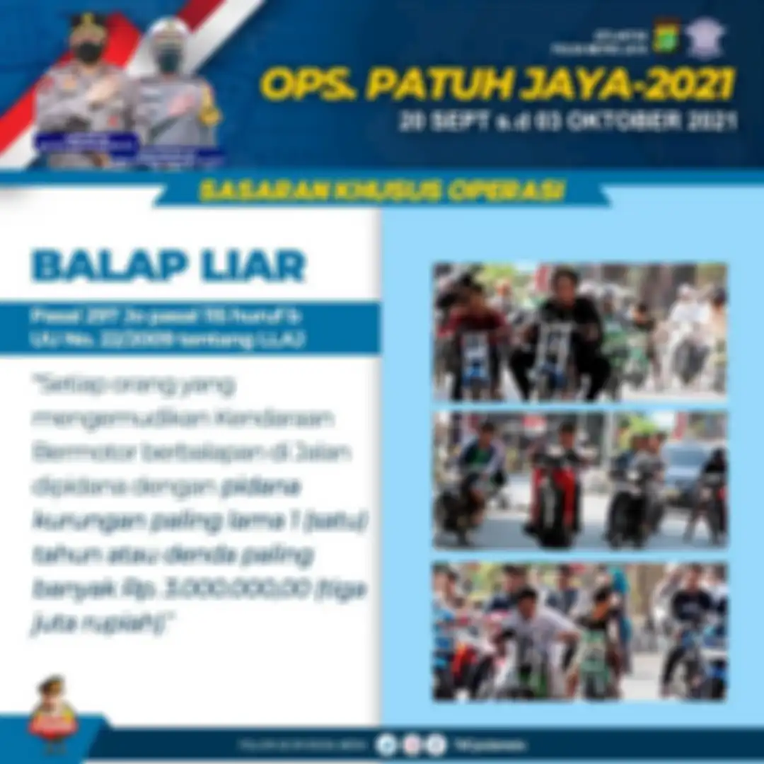 Sanksi balap liar saat Operasi Patuh Jaya 2021.