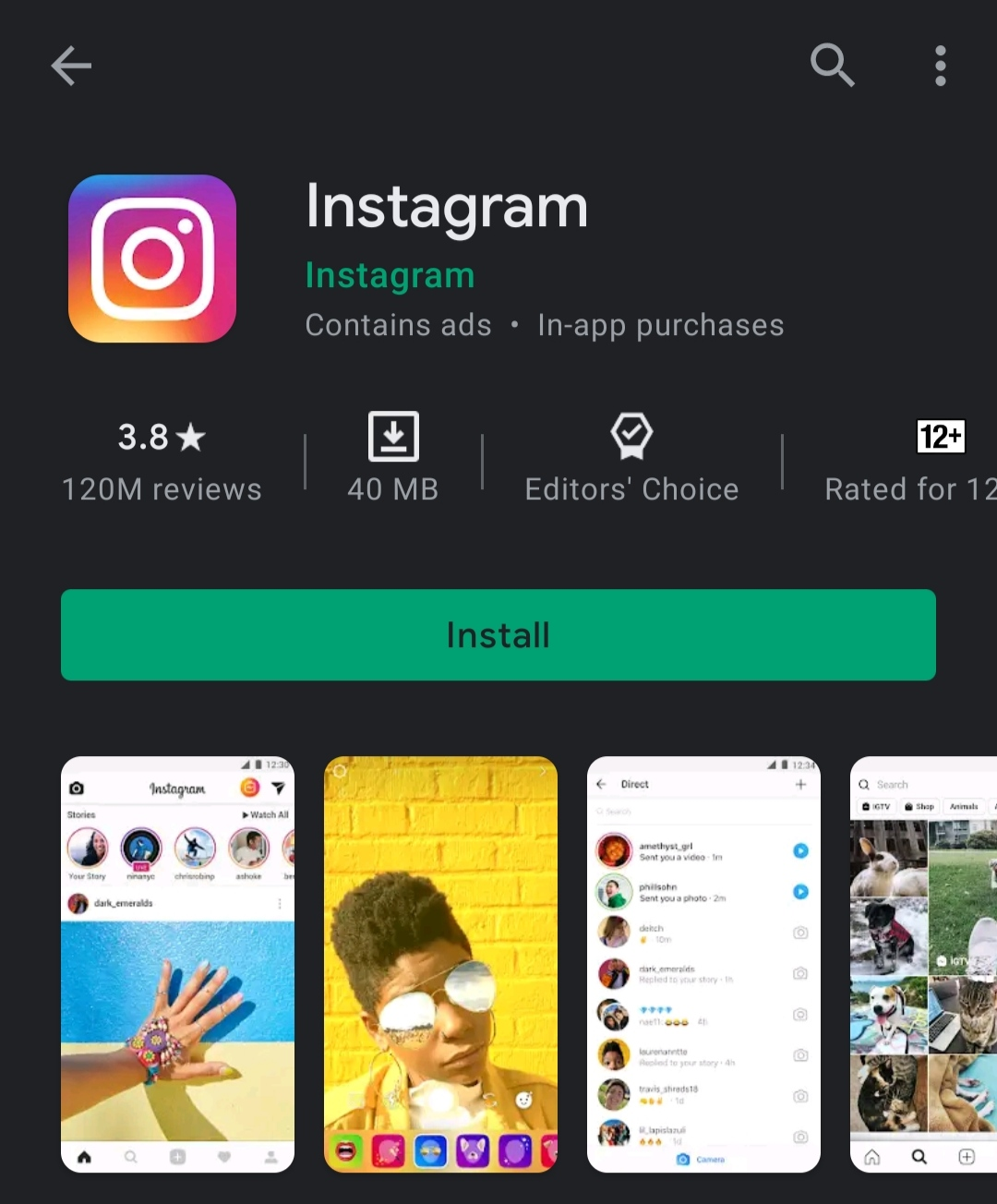 Ilustrasi aplikasi Instagram di PlayStore