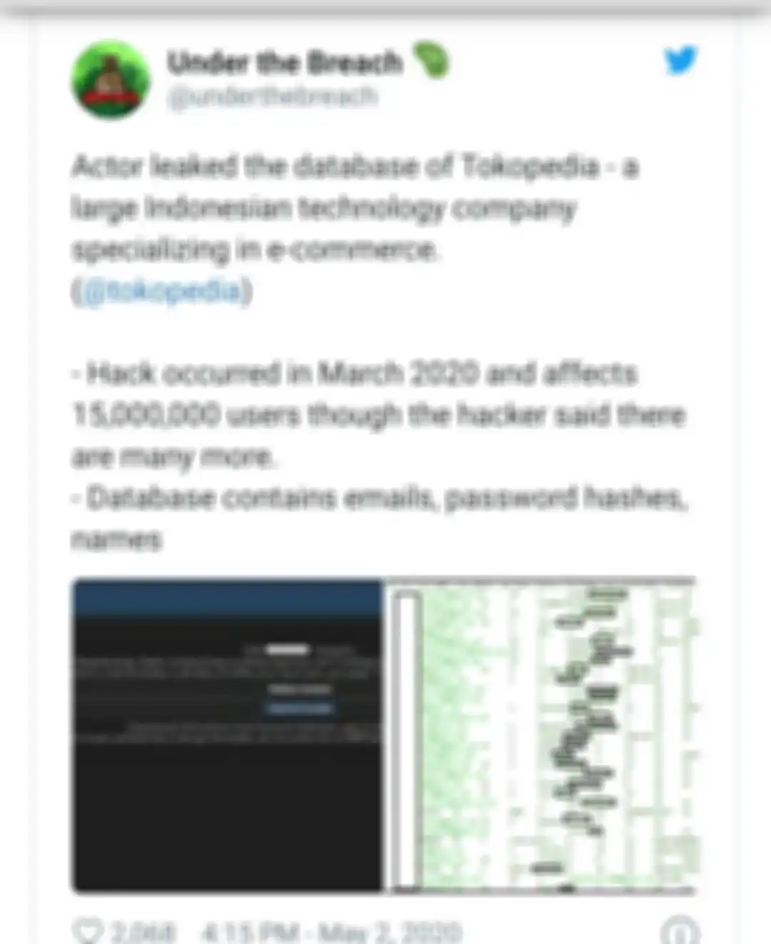 Kabar kebocoran database Tokopedia