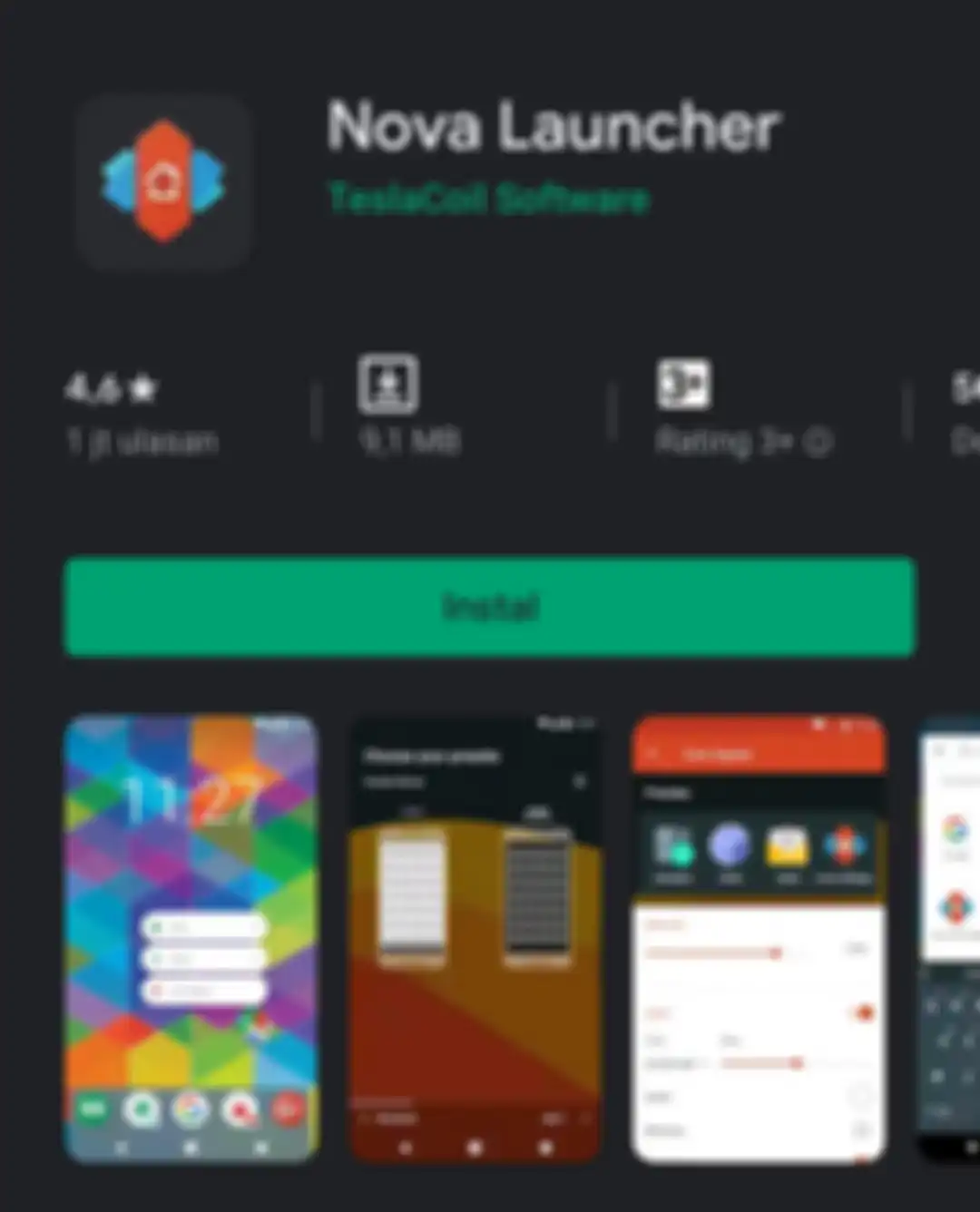 Nova Launcher dalam Playstore.