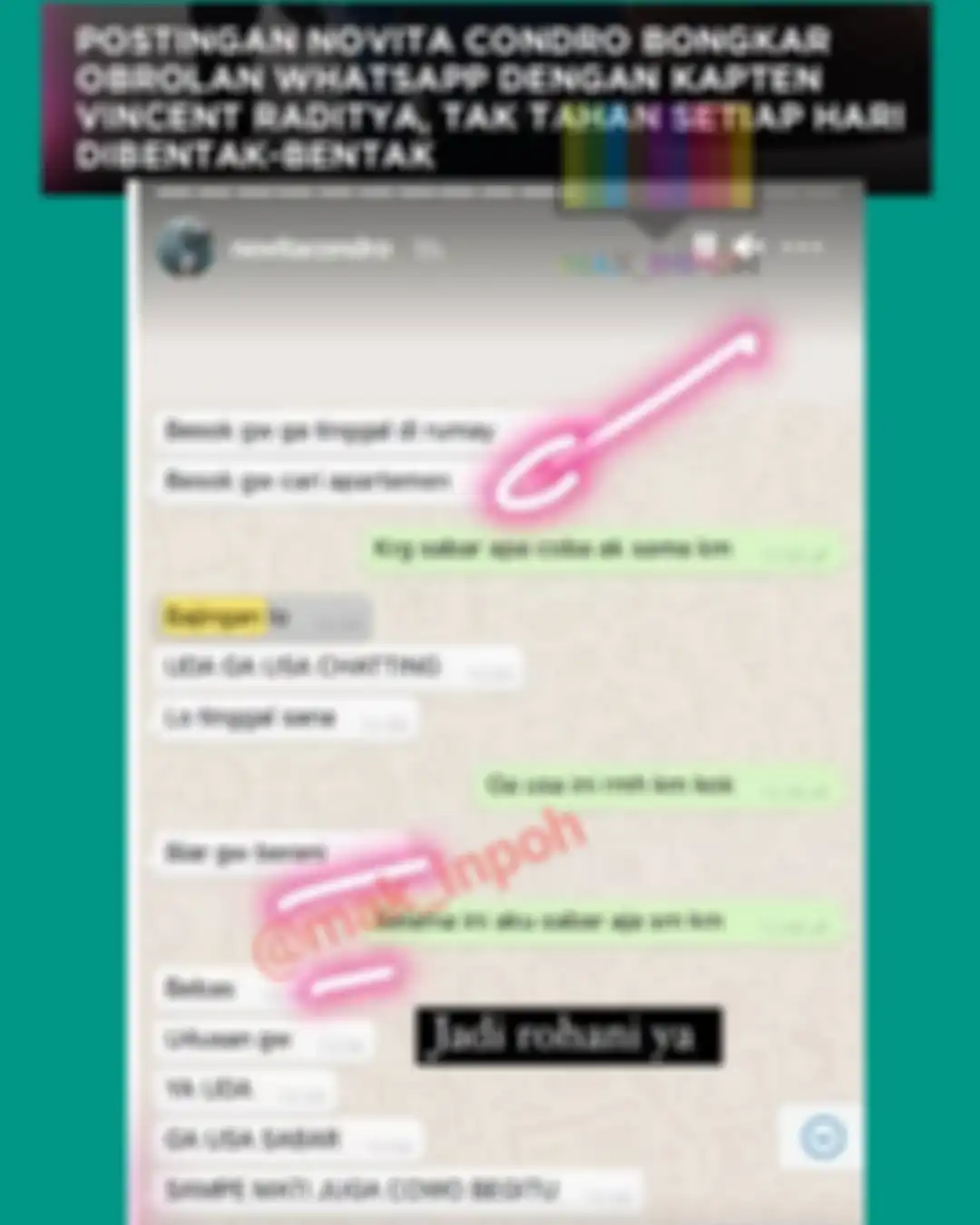 Isi chat Kapten Vincent yang dibongkar Novita Condro