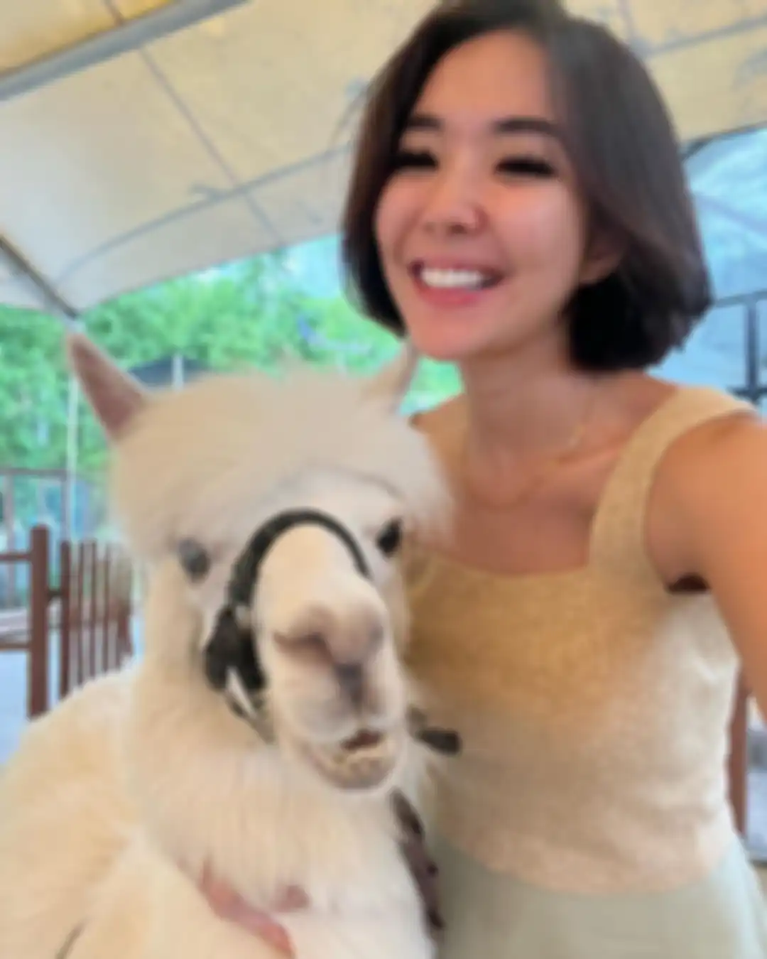Gisel kegirangan melihat anaknya memeluk makhluk berbulu seperti domba sampai dua kali posting foto Gempi dengan pose begini.
