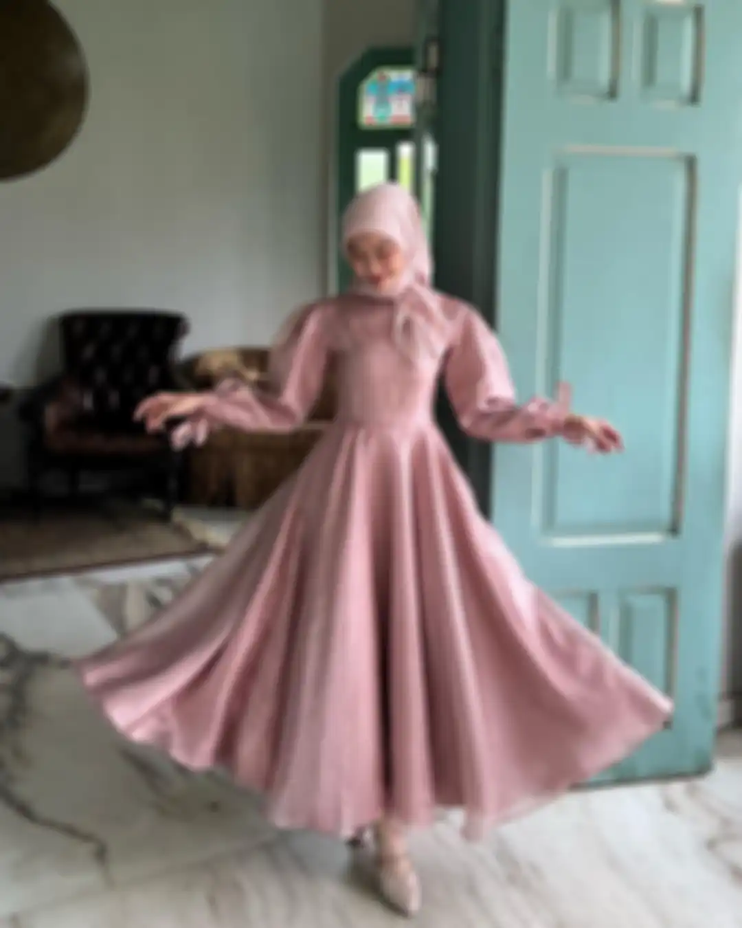 Outfit dress pink hijaber