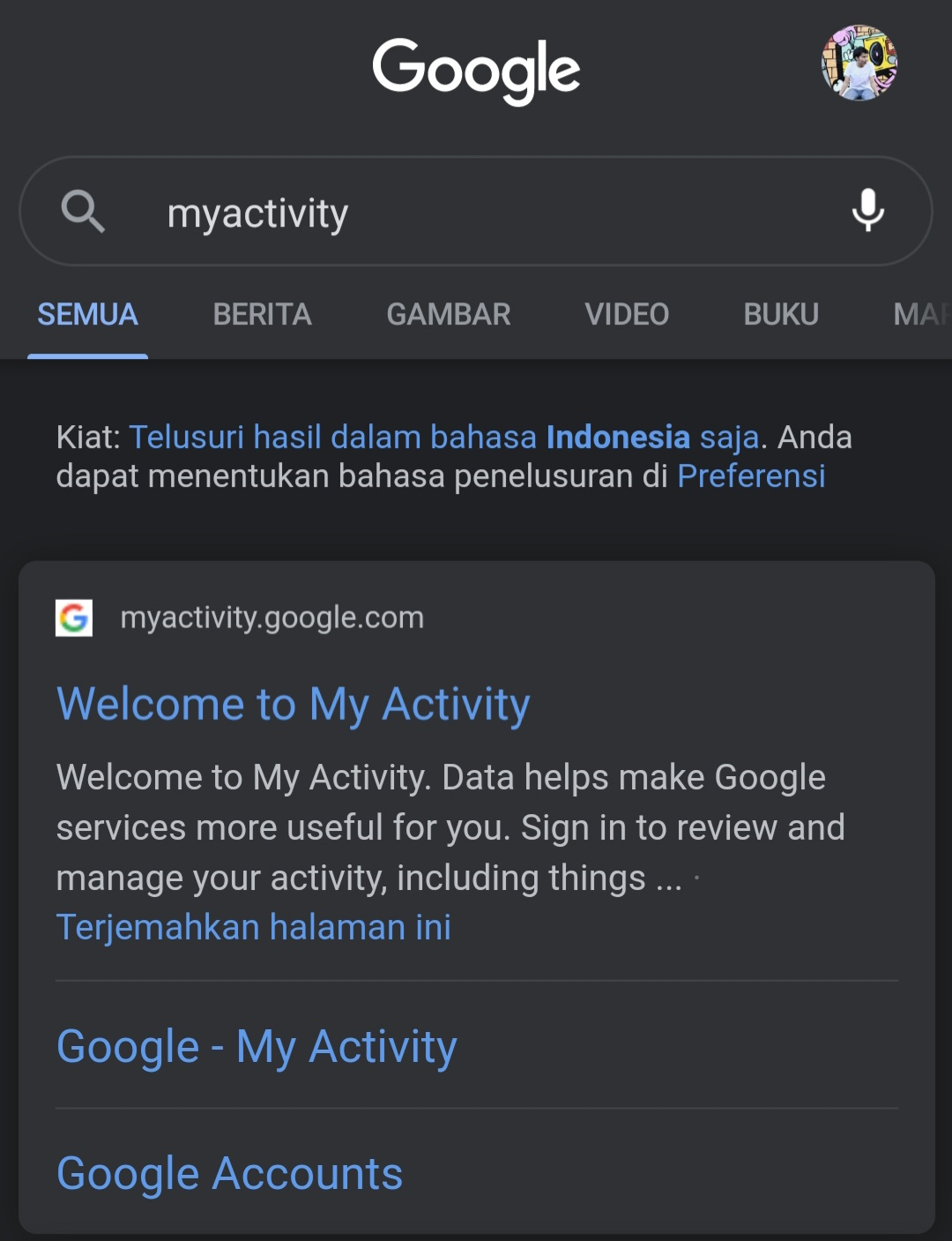 Tampilan layar Google Chrome saat mencari kata kunci 
