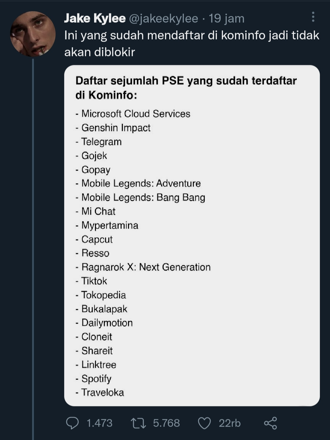 Debat netizen di Twitter perihal aplikasi MiChat terdaftar di PSE Kominfo.