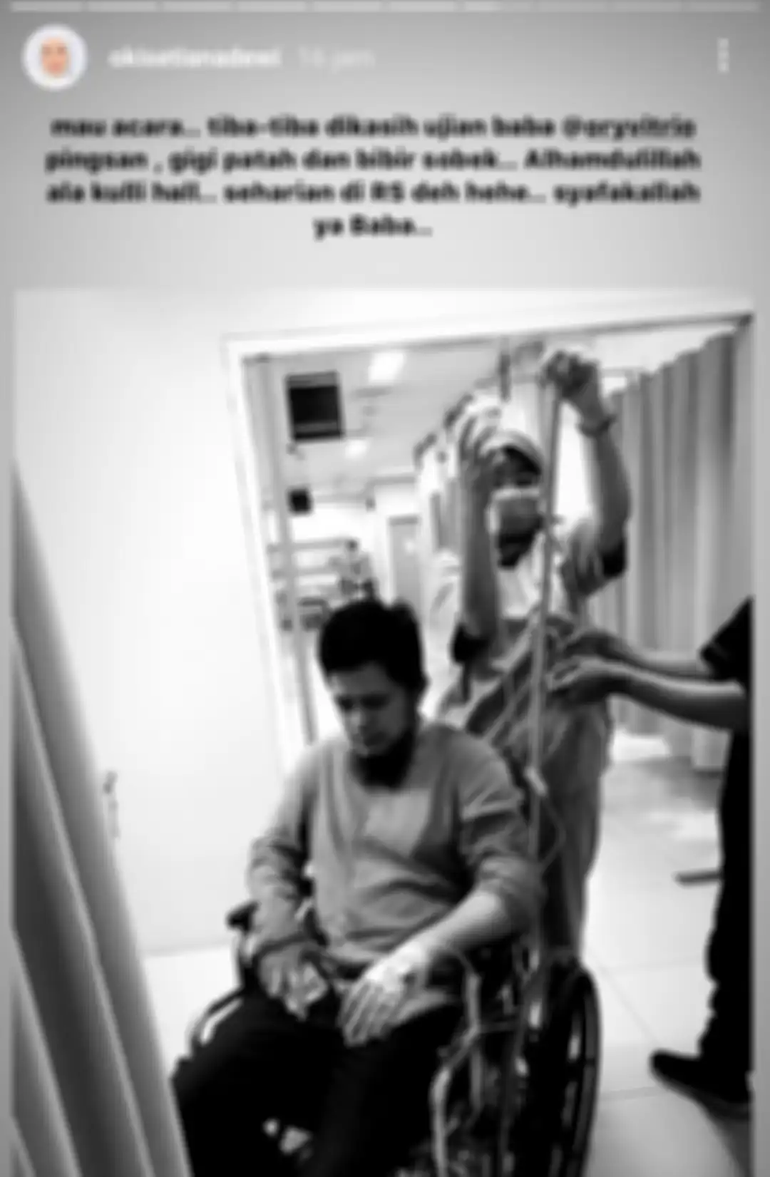 Oki Setiana Dewi memperlihatkan kondisi Ory Vitrio Abdullah yang dilarikan ke rumah sakit