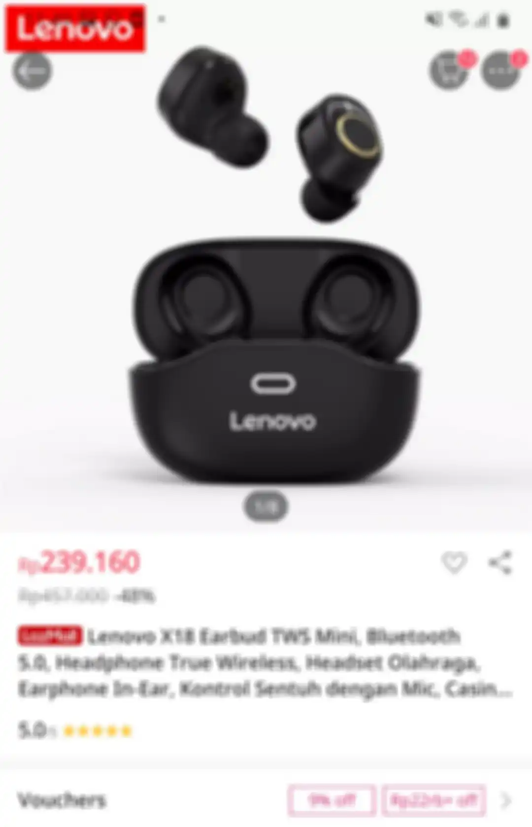 lenovo X18 Earbud TWS Mini dengan harga diskon 48 persen di Lazada.