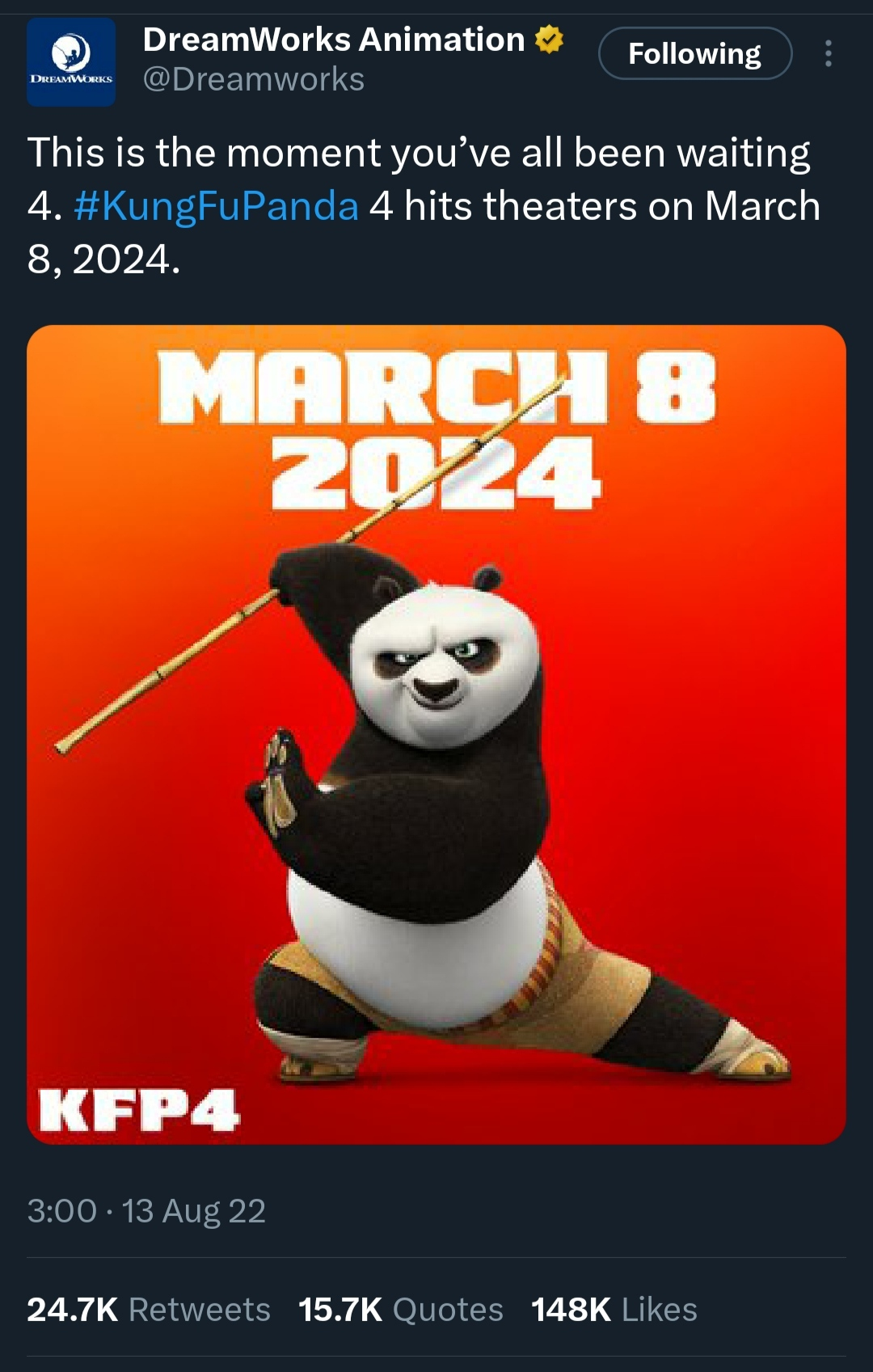 Pengumuman rilis Kung Fu Panda 4