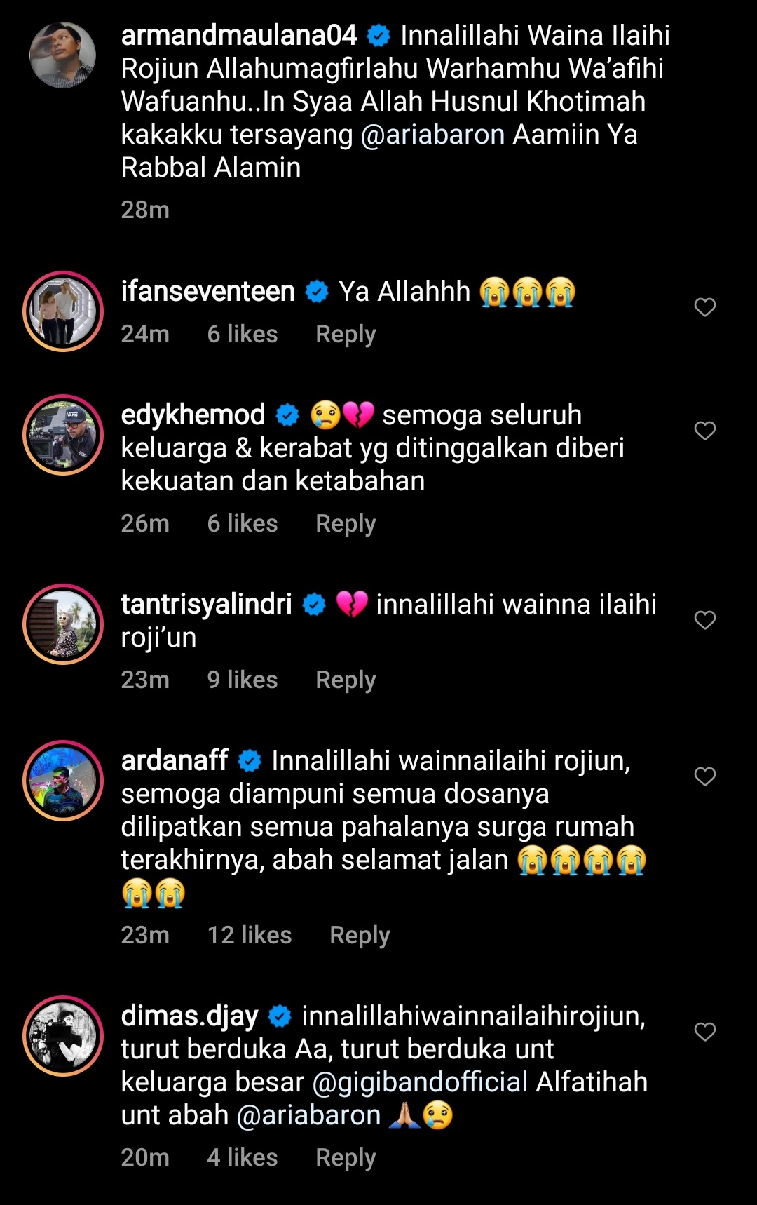 ucapan belasungkawa dari musisi Indonesia untuk Baron ex Gigi yang meninggal dunia.
