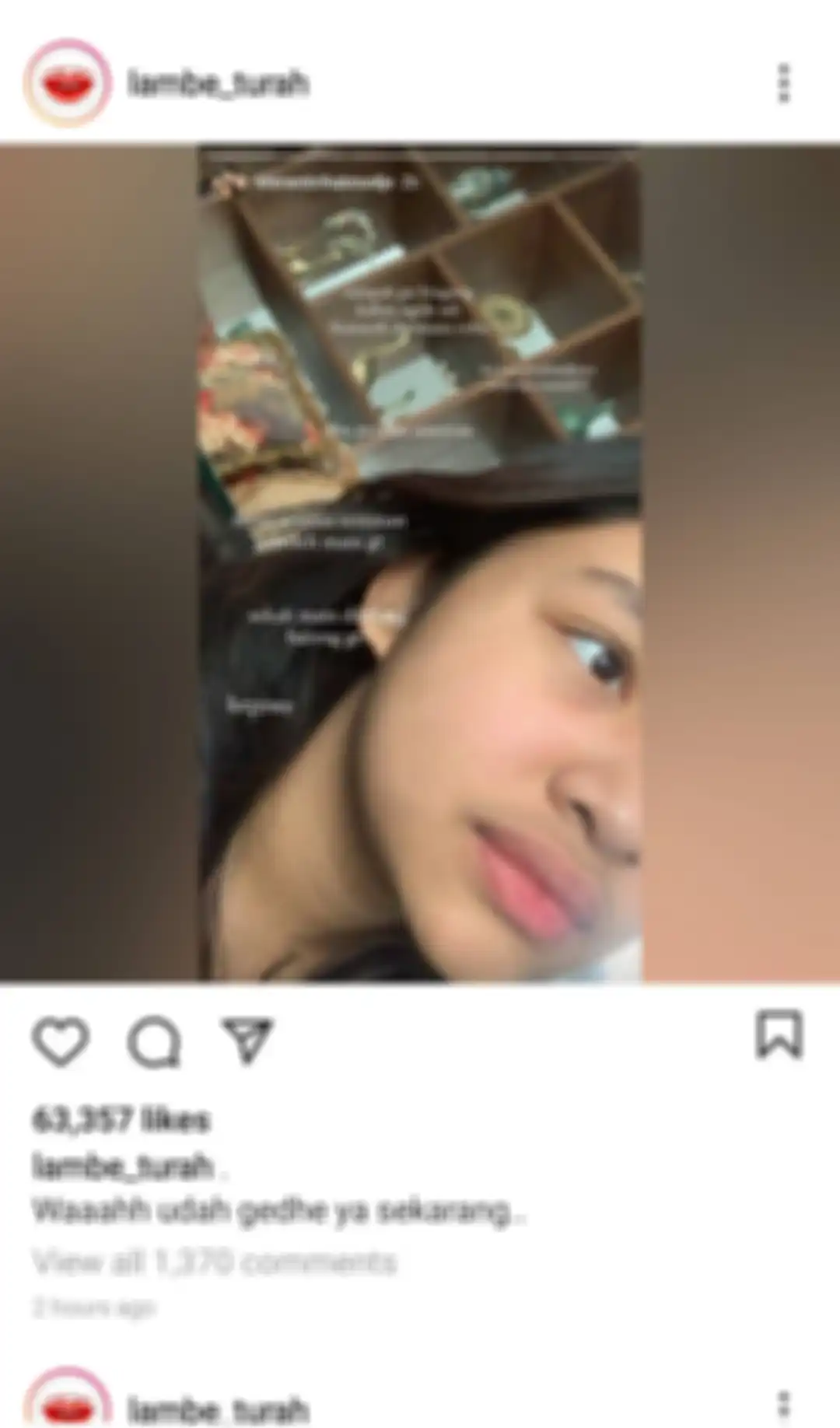 Postingan anak Mayangsari, Khirani Siti Hartina Trihatmodjo, diunggah ulang oleh akun gosip @lambe_turah