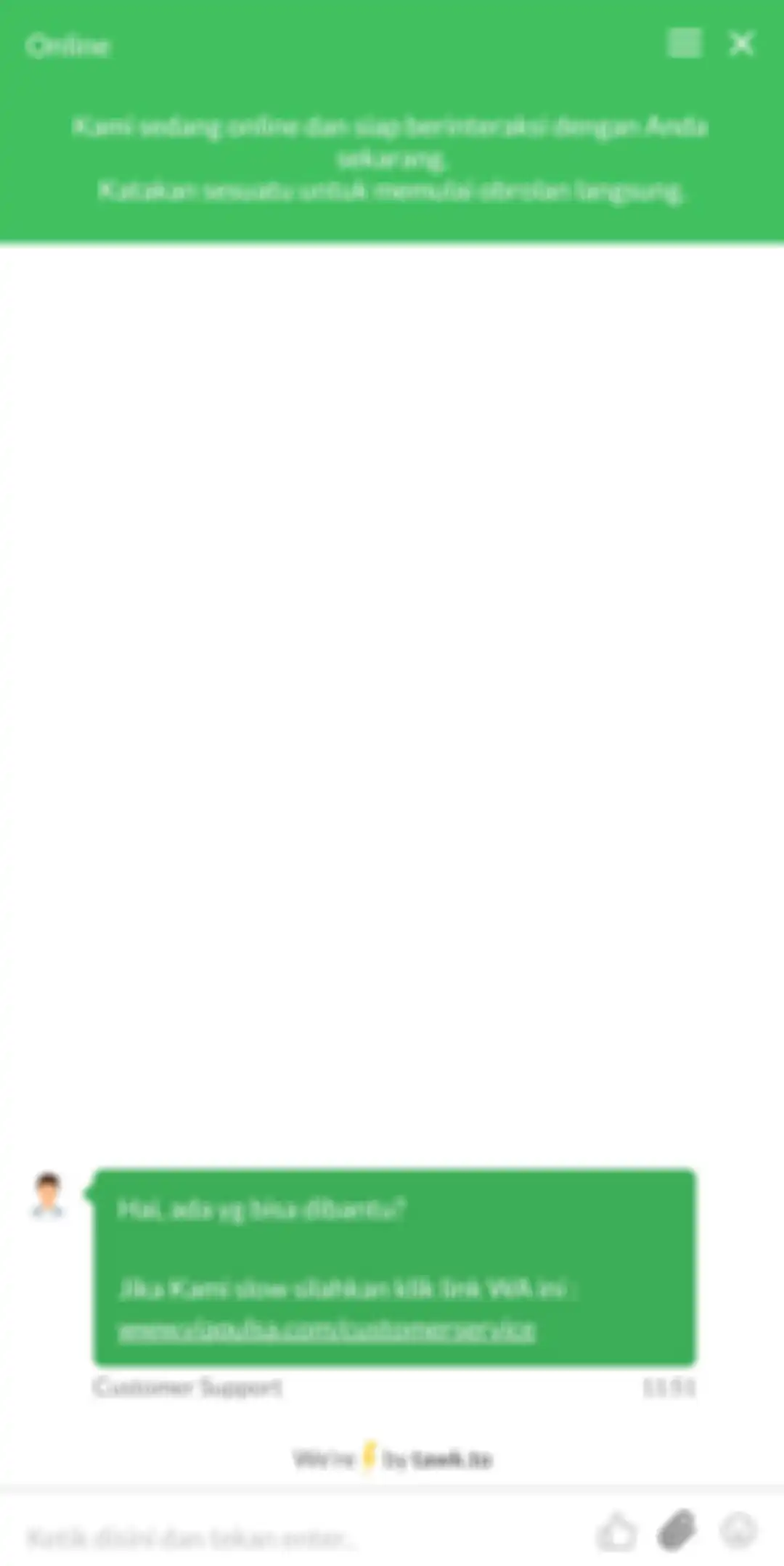 Tampilan ruang chat di situs viapulsa.com untuk mengarahkan kamu ke aplikasi WhatsApp.