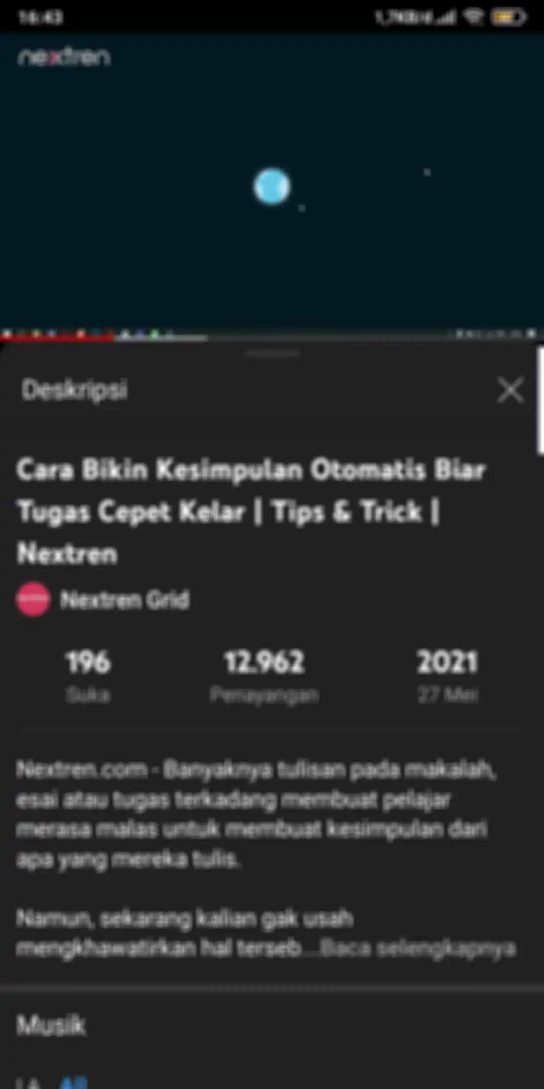 Tampilan aplikasi Youtube