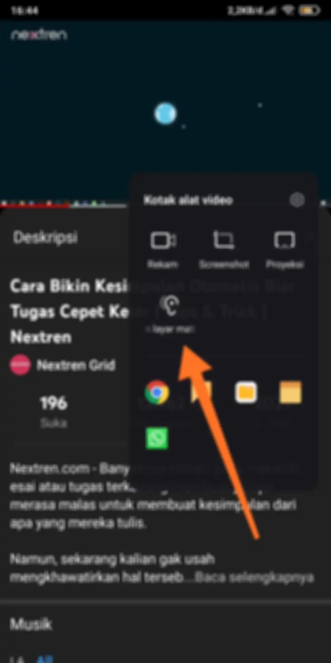 Tampilan layar mati pada Kotak Alat Video
