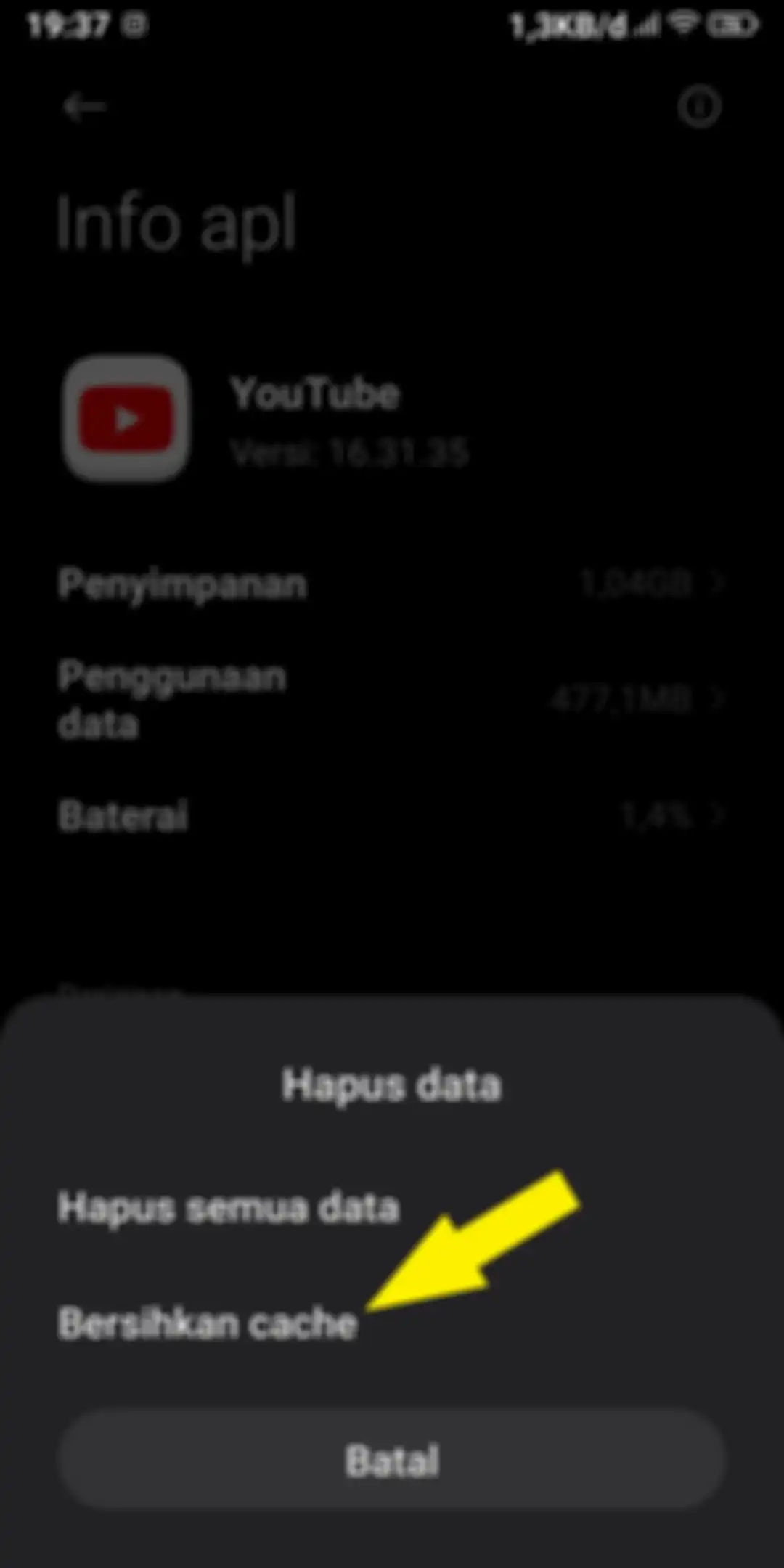 Pilihan Hapus cache 