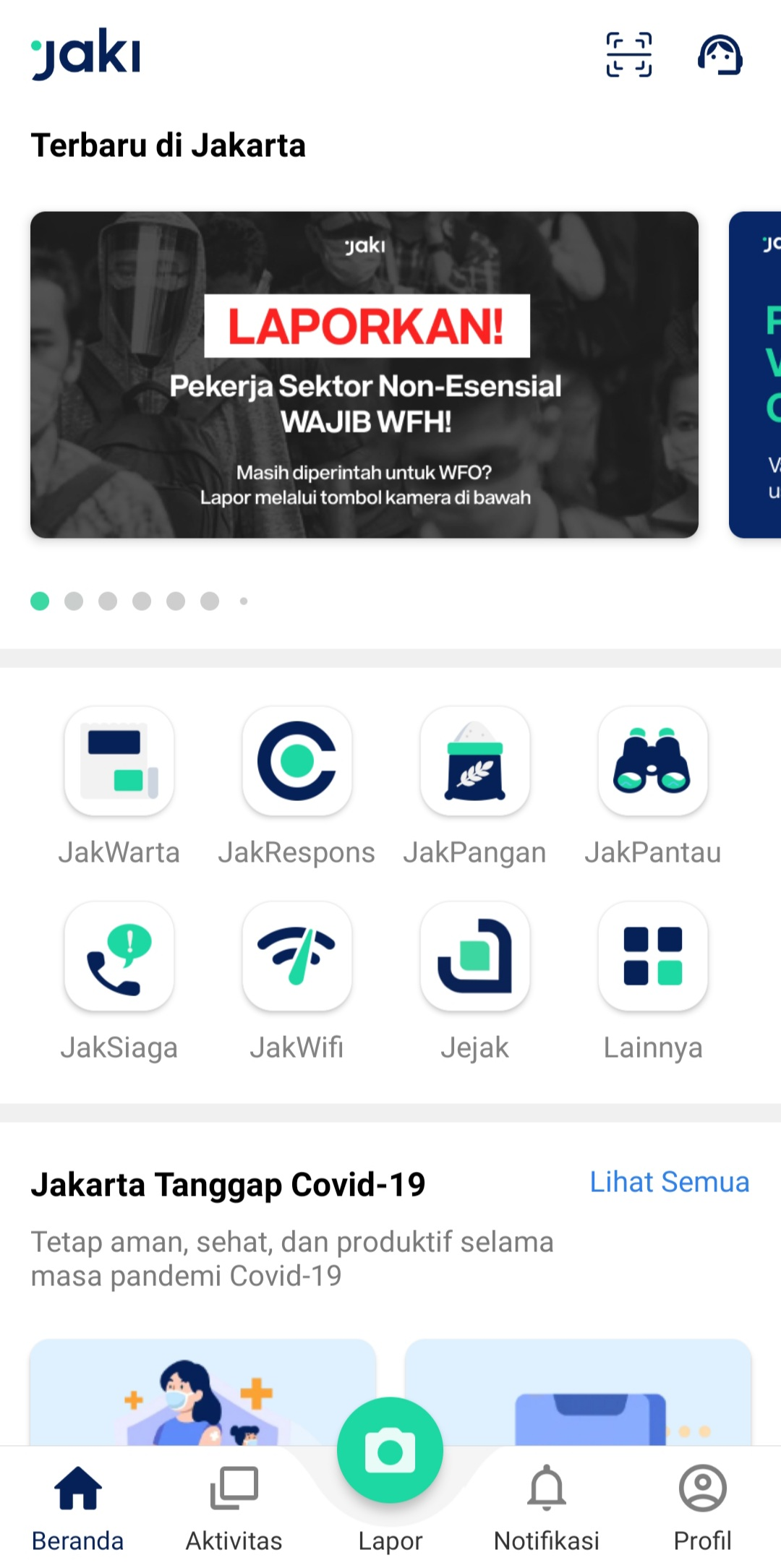 Tampilan aplikasi JAKI untuk laporkan kantor yang masih WFO. 