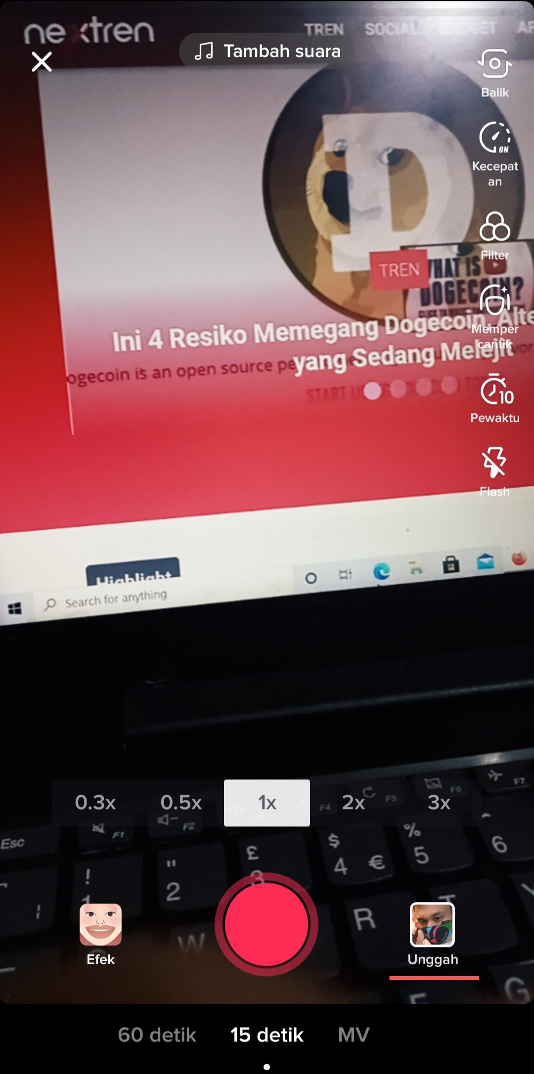 Cara upload video ke TikTok durasi 3 menit via aplikasi.