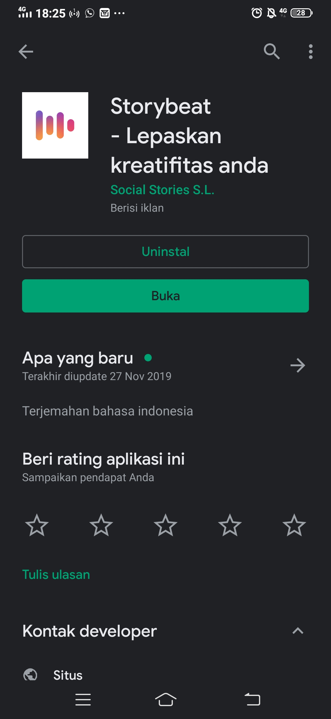 Aplikasi Storybeat di Google Playstore.