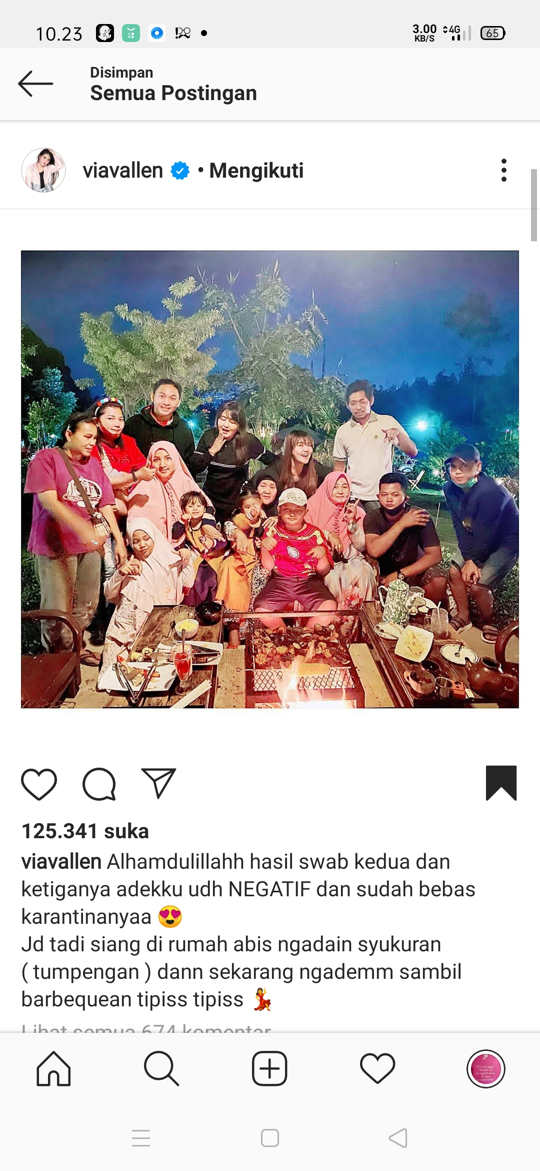 Via Vallen merayakan kesembuhan sang adik yang dinyatakan sudah negatif virus Corona.