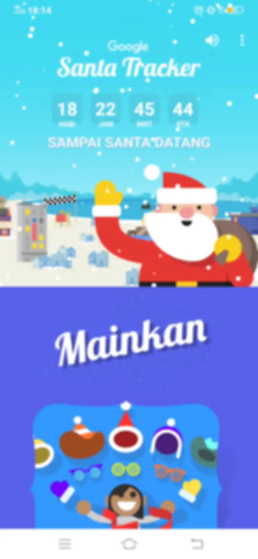 Halaman depan aplikasi Google Santa Trackers.