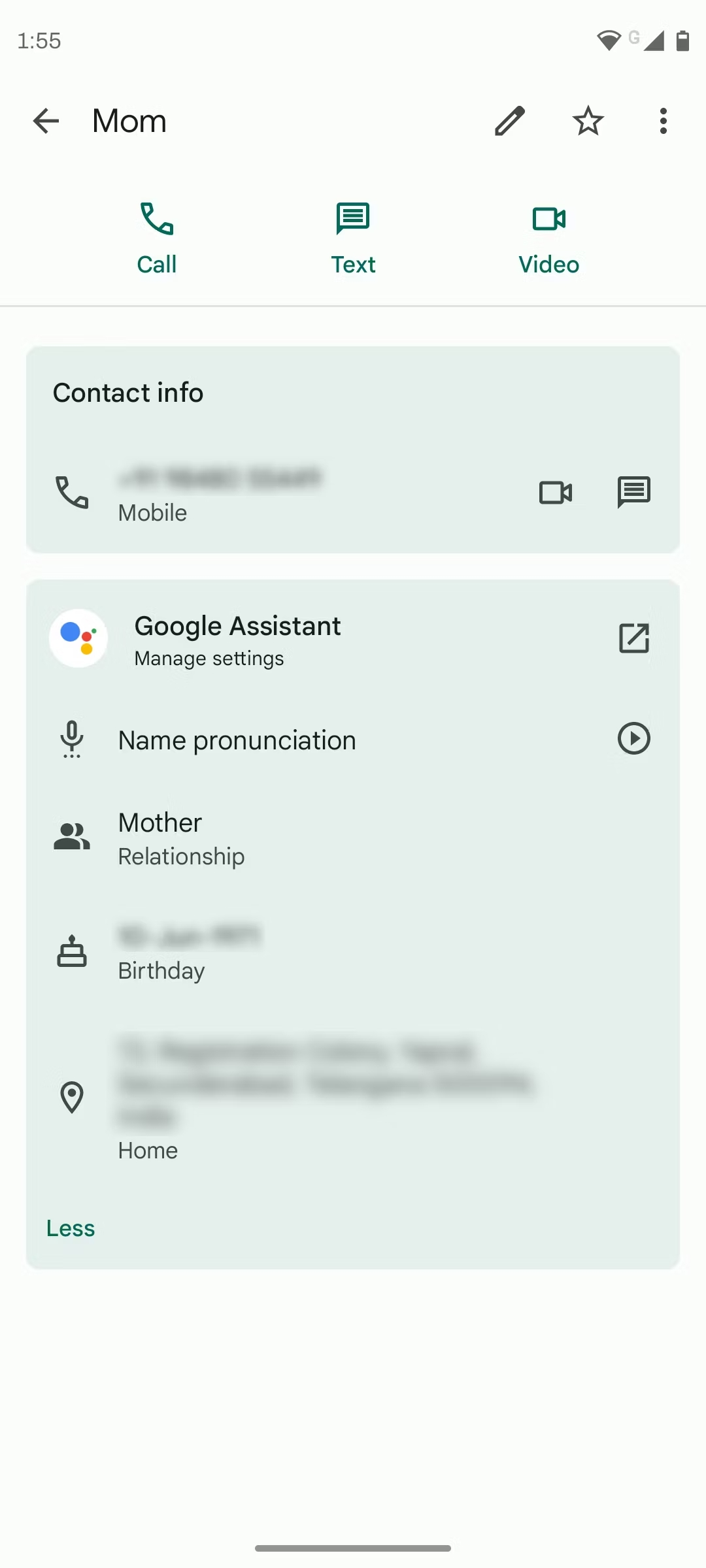 Informasi kontak dan Google Assistant Pada Google Contact. 