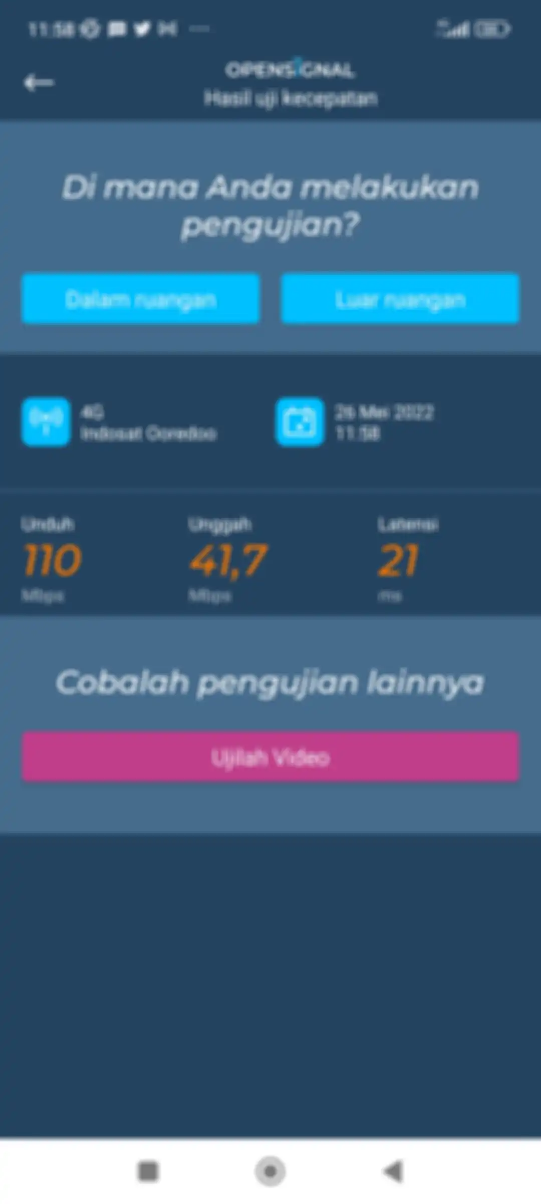 Hasil uji coba jaringan 5G Indosat Ooredoo menggunakan aplikasi OpenSignal.