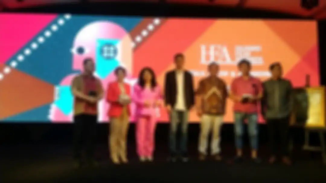 Para pengisi acara Huawei Film Awards yang dilaksanakan pada hari Kamis (5/3), di kampus LSPR, Jakarta Pusat.
