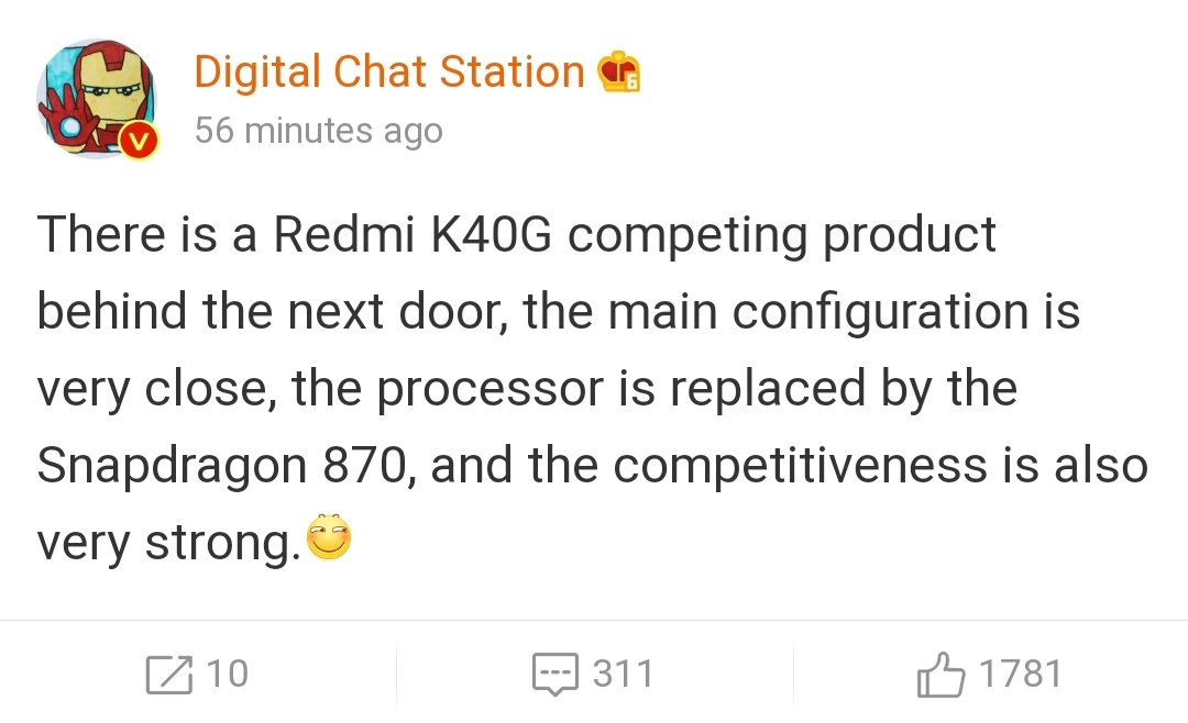Leaker Digital Chat Station lewat postingan akun Weibonya mengkonfirmasi Redmi K40 Gaming Edition akan hadir dalam versi Snapdragon 870