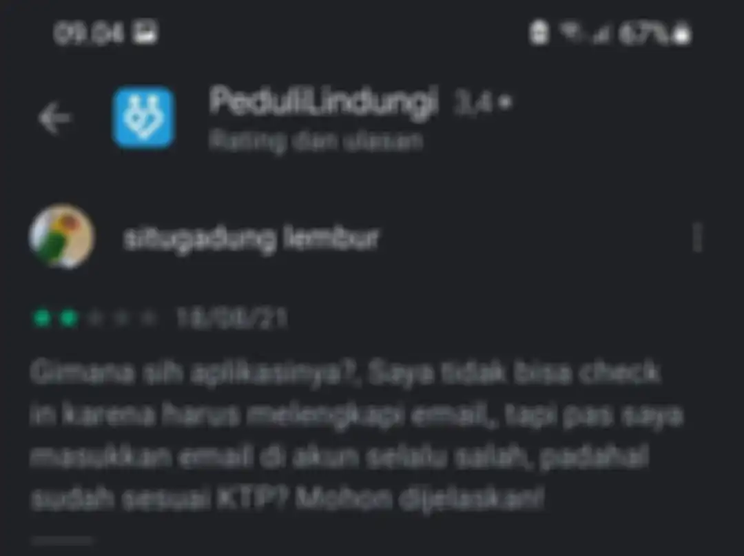 Ulasan aplikasi PeduliLindungi di Google Play.